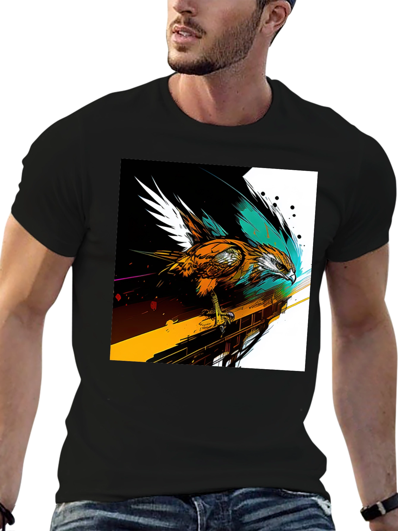 Hawk Graphic Print Black T-Shirt