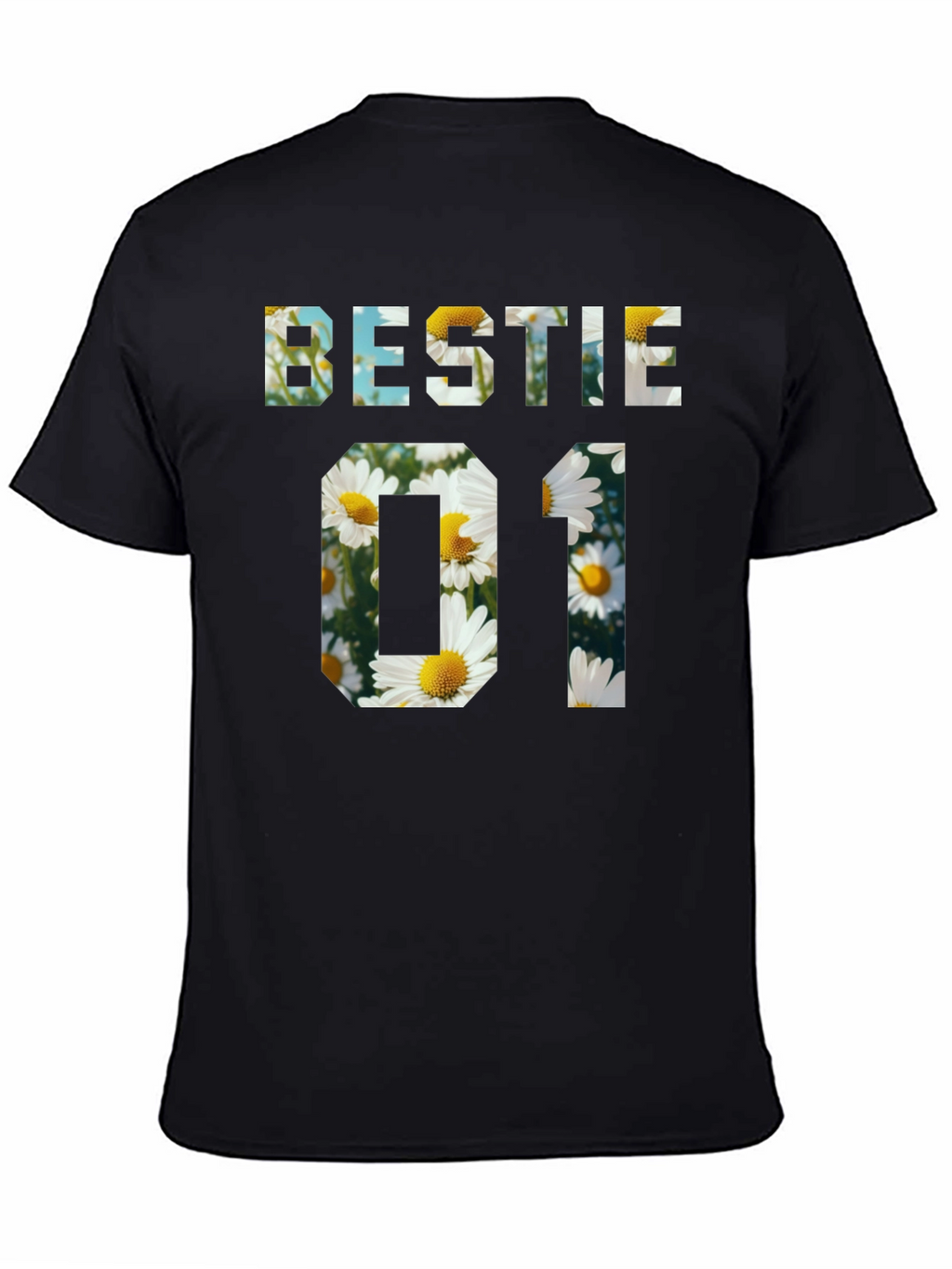 Bestie 01 Floral Graphic Black T-Shirt