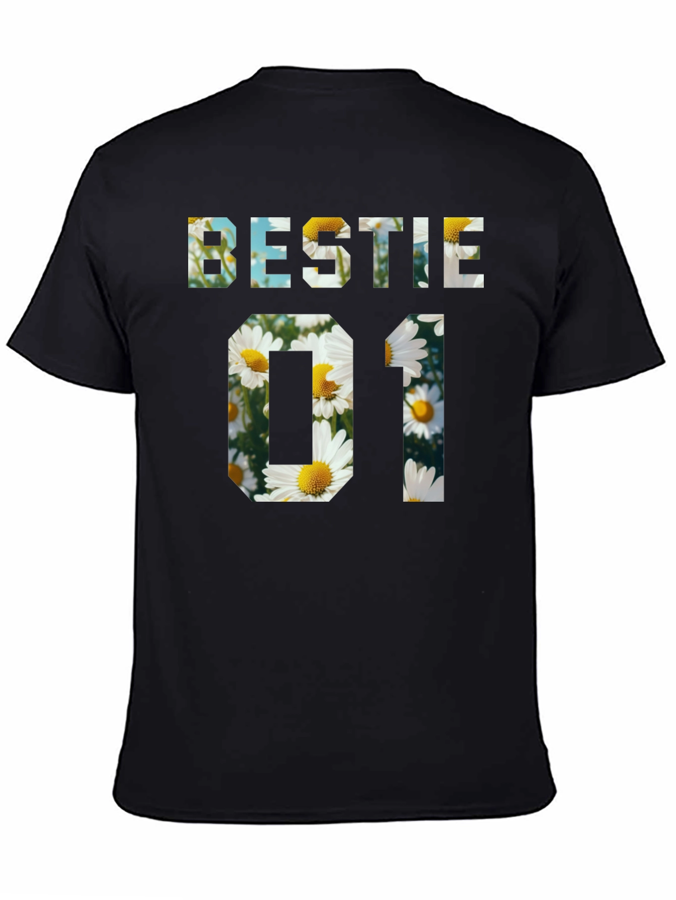 Bestie 01 Floral Graphic Black T-Shirt