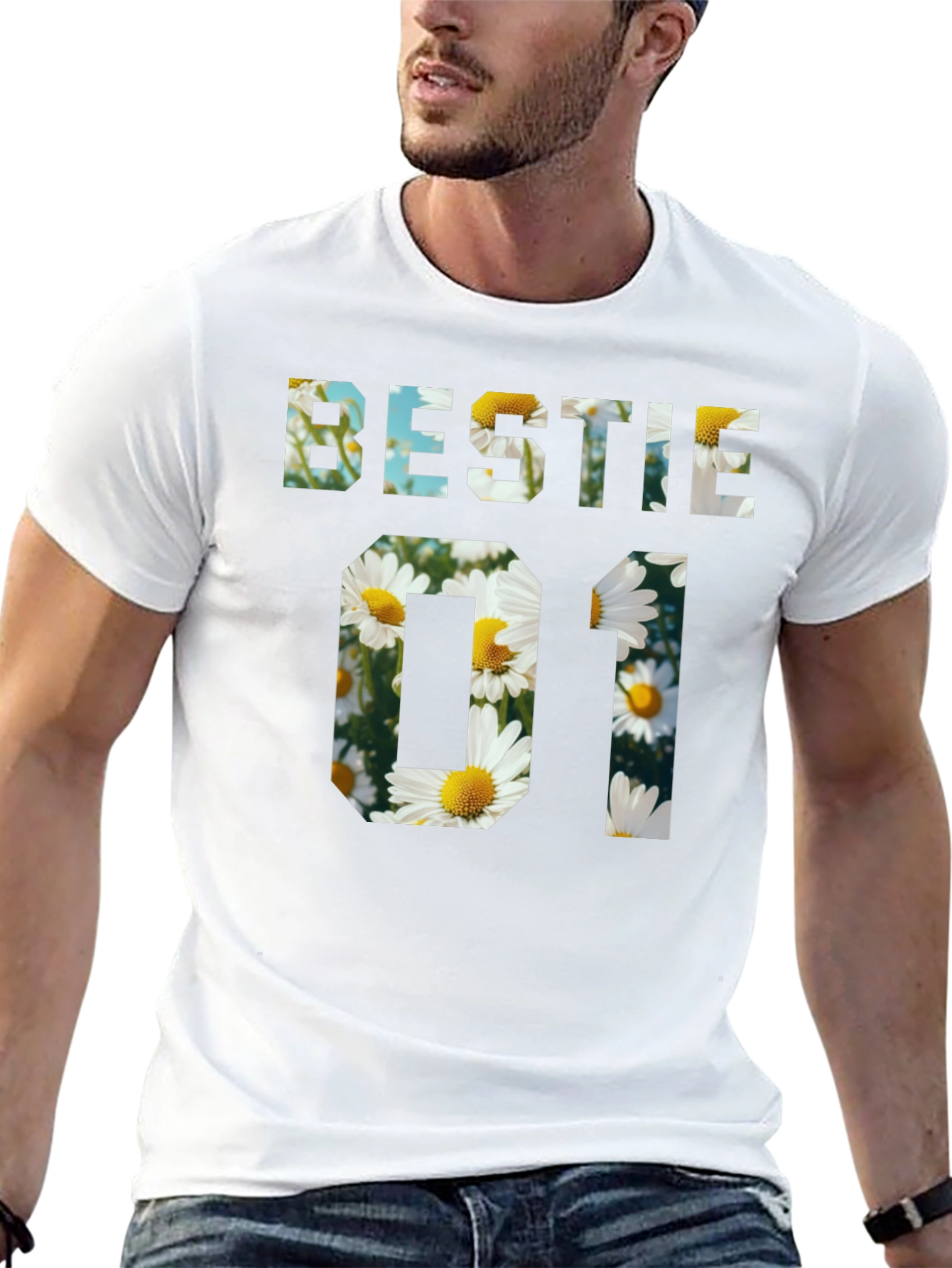 Bestie 01 Floral Graphic Black T-Shirt