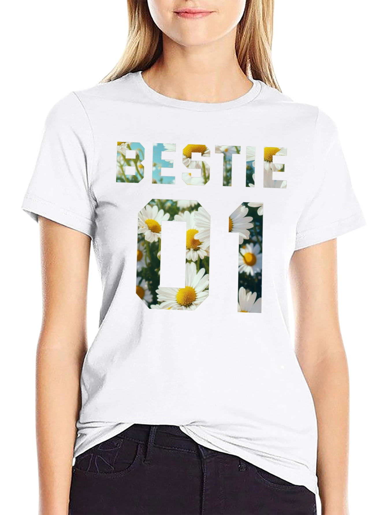 Bestie 01 Floral Graphic Black T-Shirt