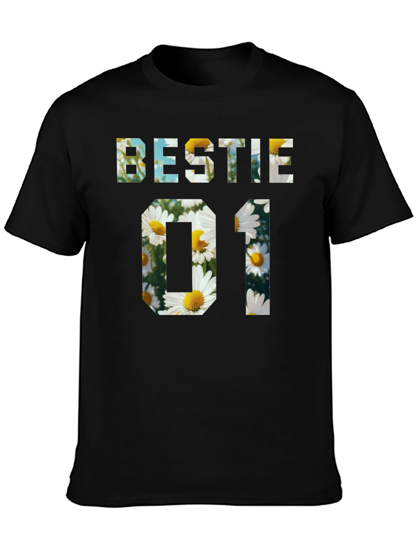 Bestie 01 Floral Graphic Black T-Shirt