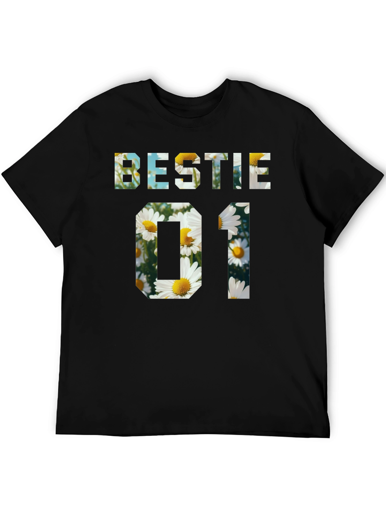 Bestie 01 Floral Graphic Black T-Shirt