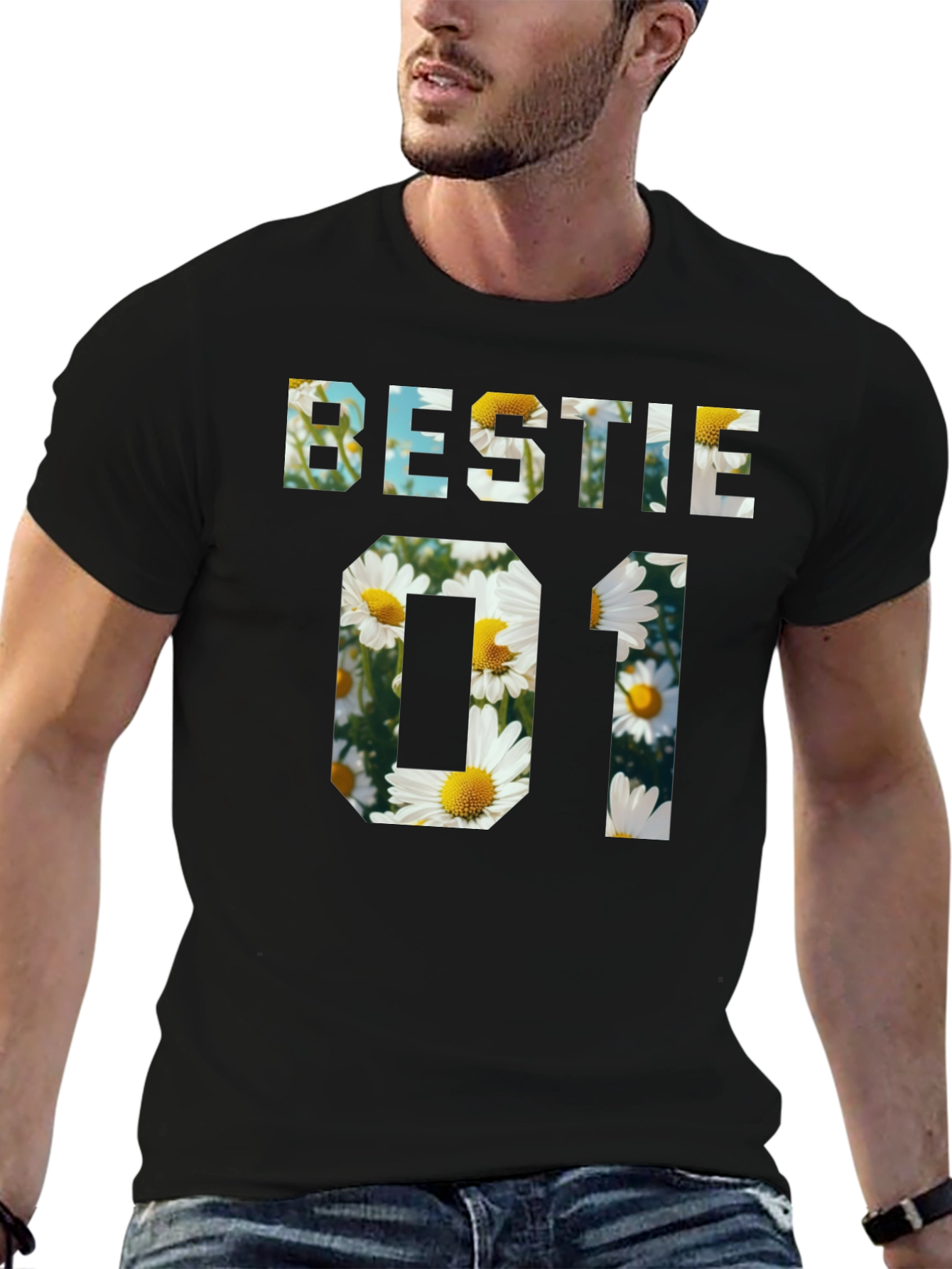Bestie 01 Floral Graphic Black T-Shirt