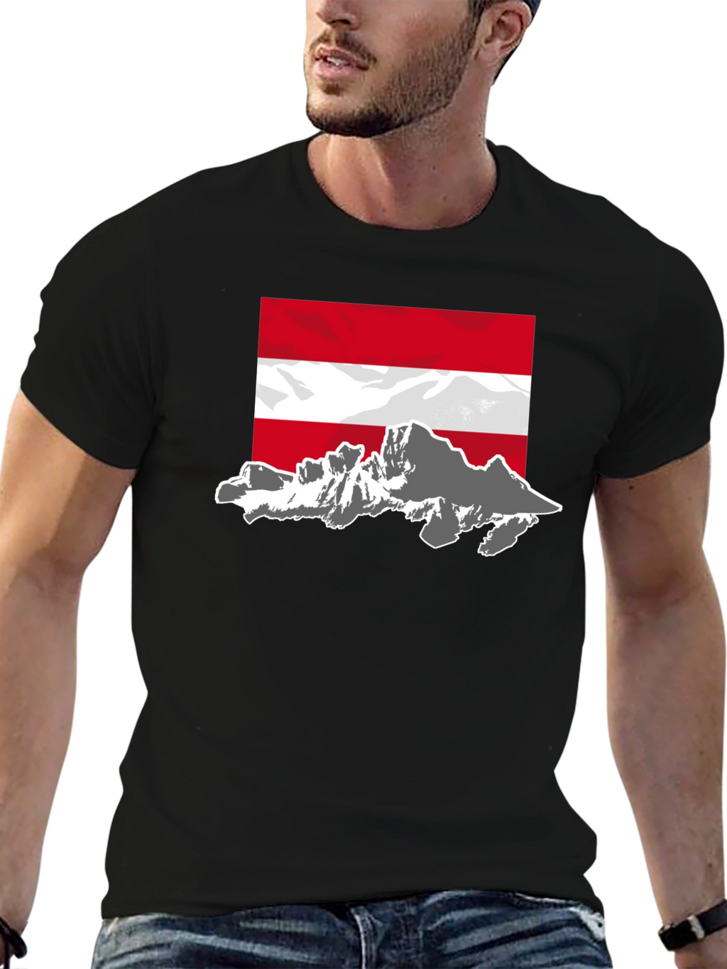 Austria Flag Mountain Graphic Tee - Black