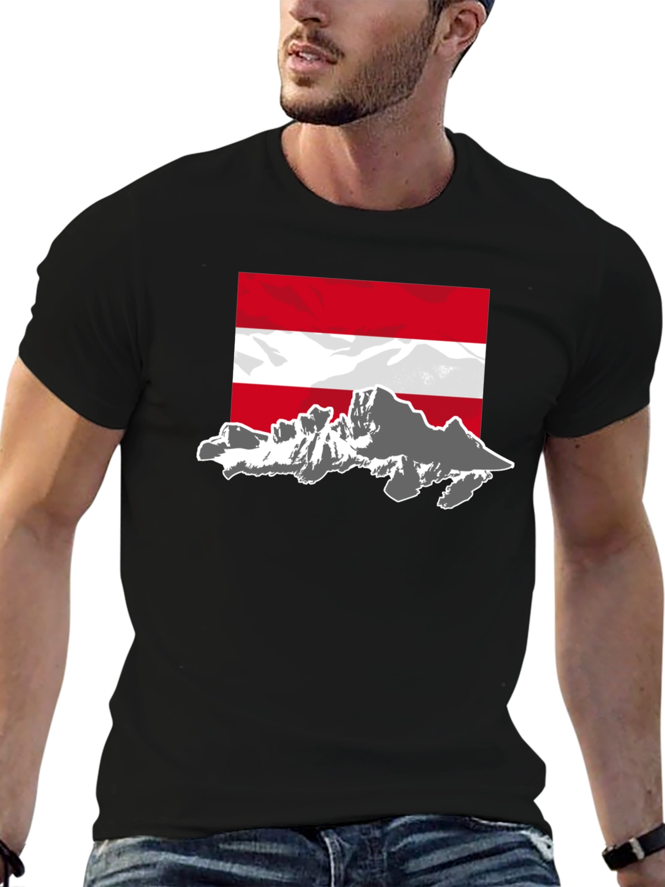Austria Flag Mountain Graphic Tee - Black
