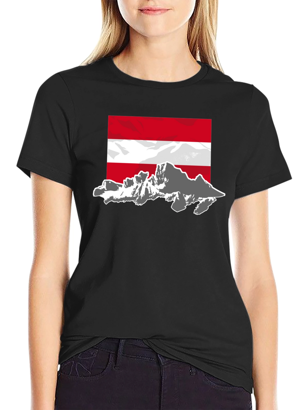 Austria Flag Mountain Graphic Tee - Black
