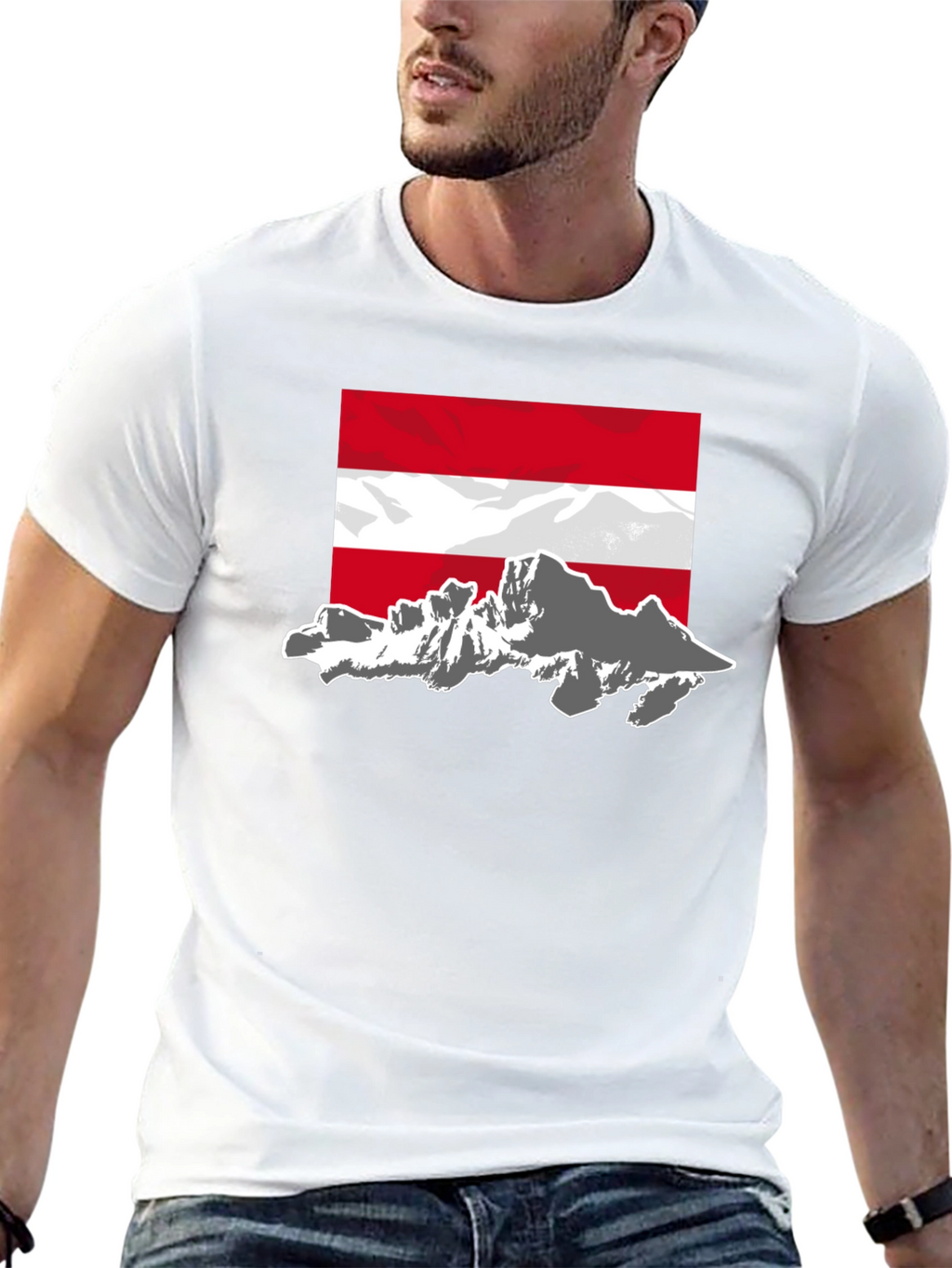 Austria Flag Mountain Graphic Tee - Black