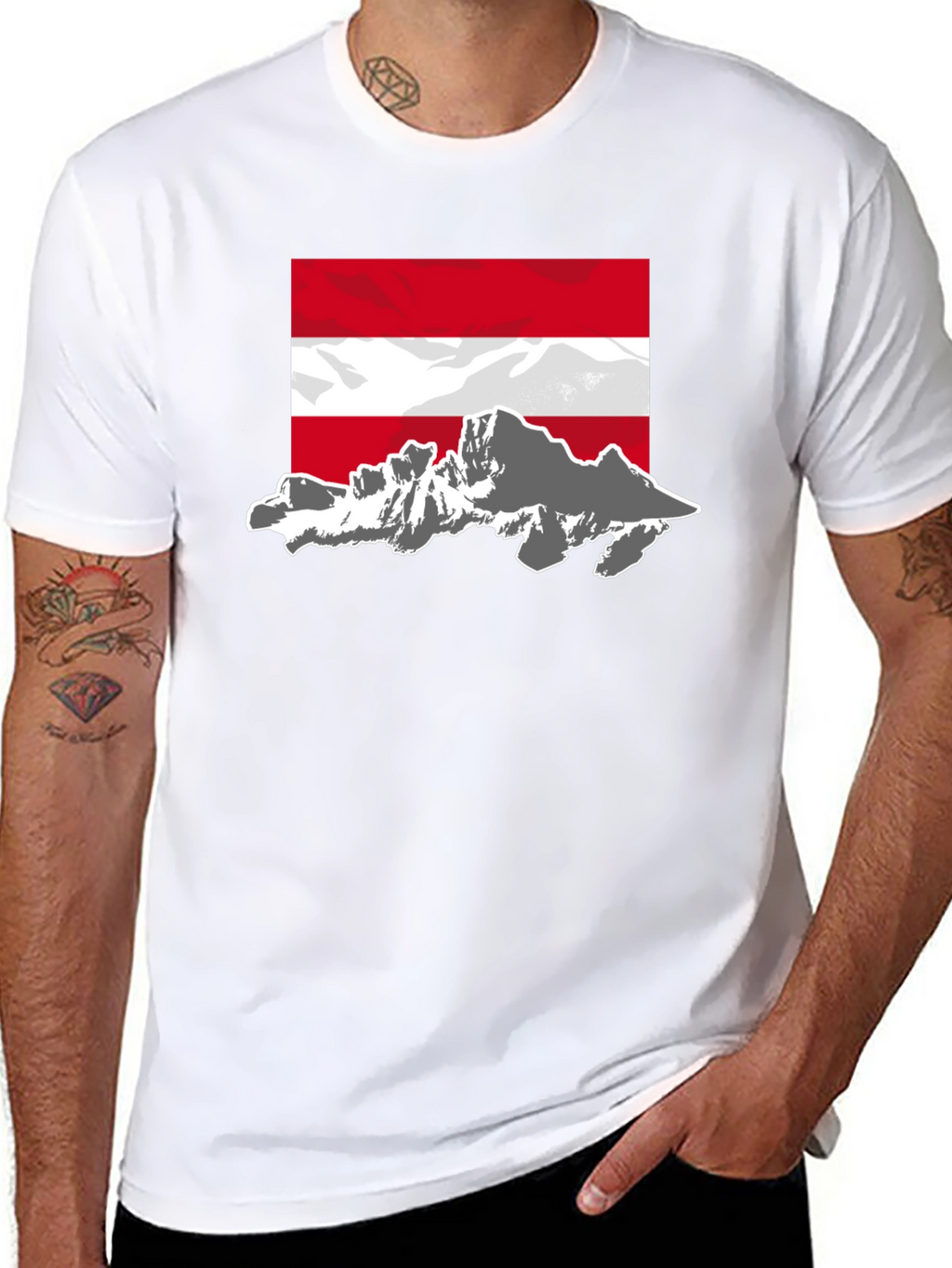 Austria Flag Mountain Graphic Tee - Black