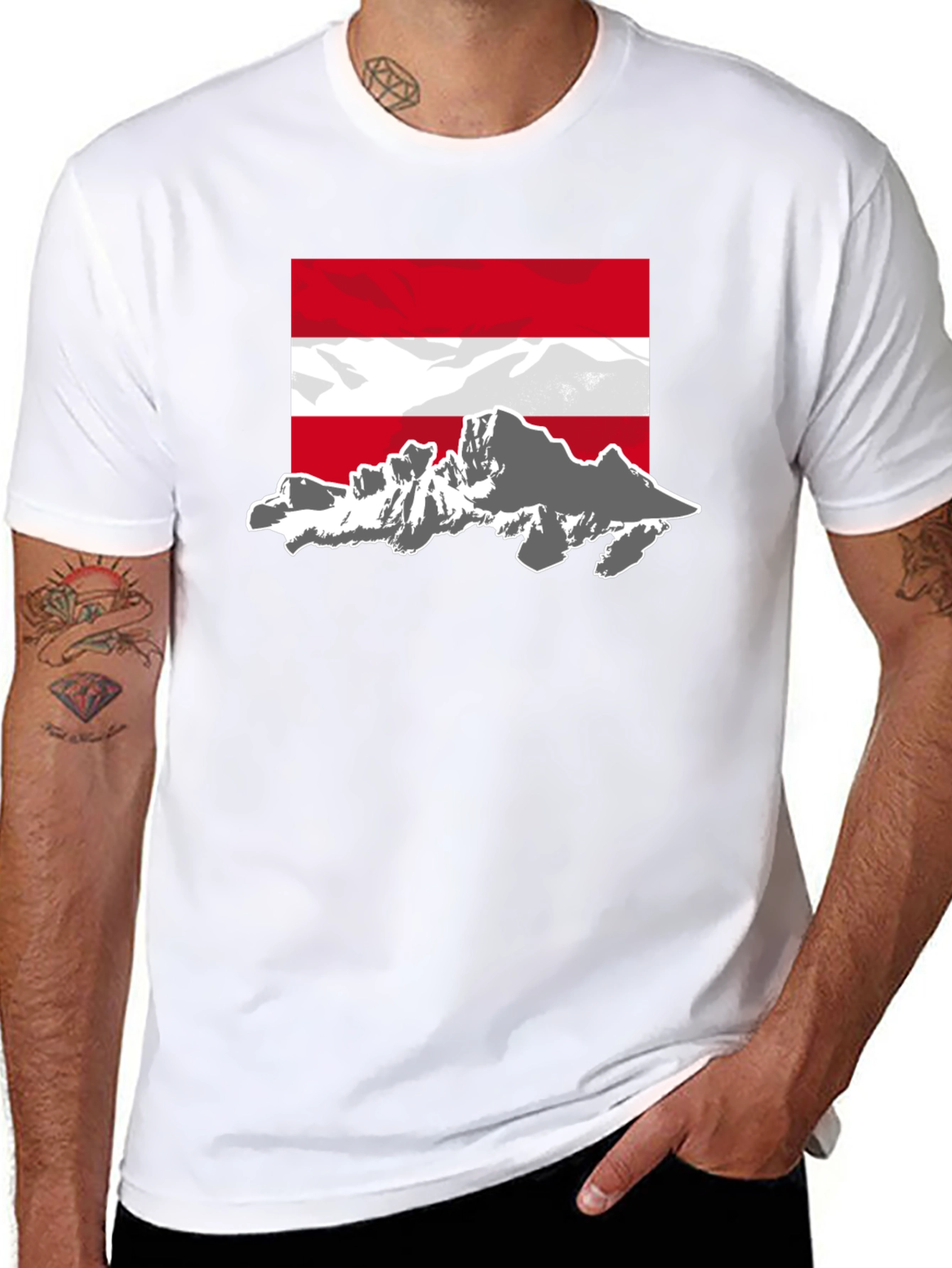 Austria Flag Mountain Graphic Tee - Black