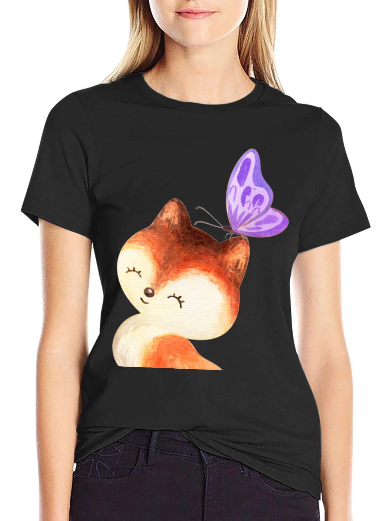 Cute Fox & Butterfly Graphic Tee - Stylish Unisex T-Shirt