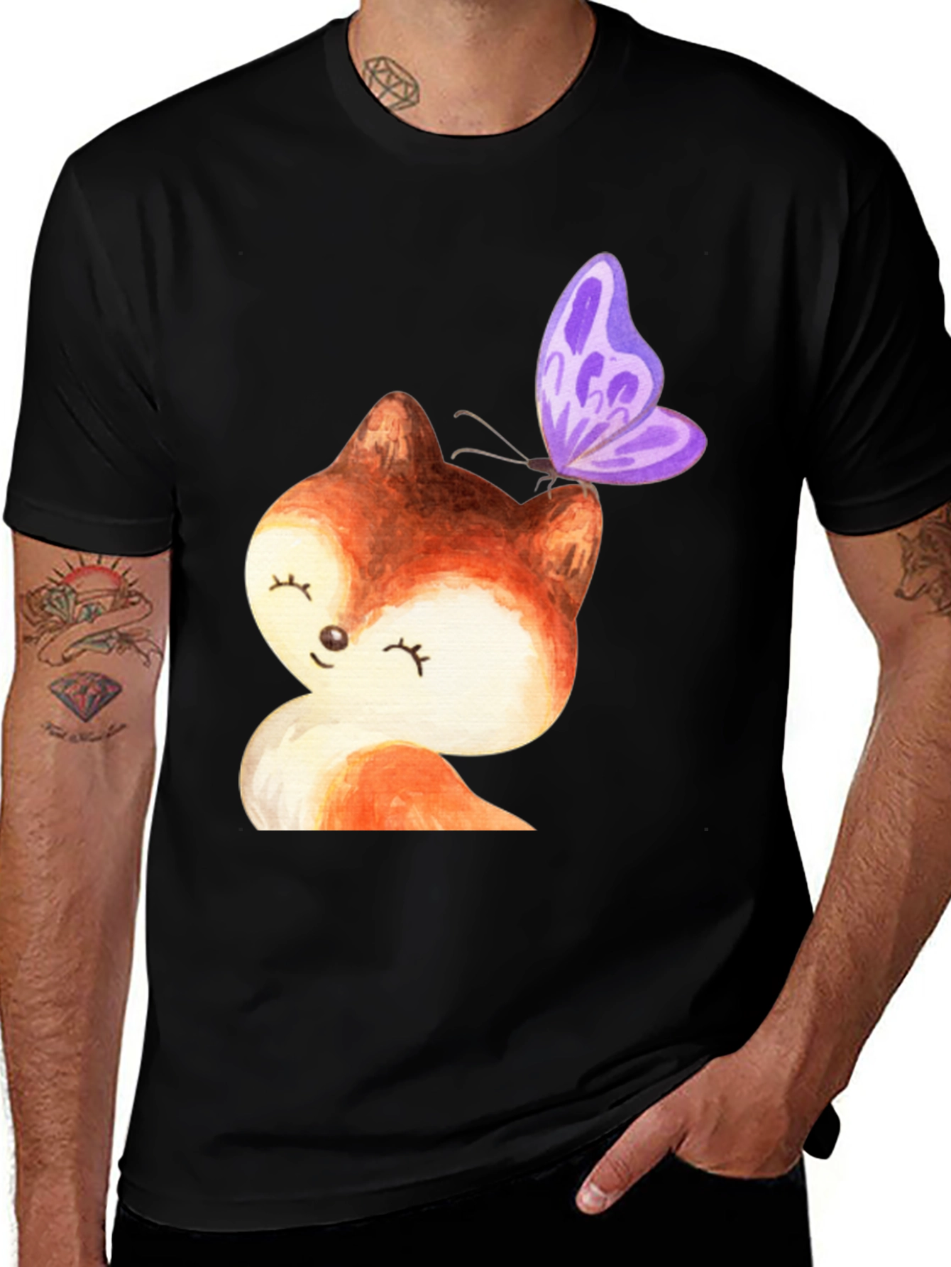 Cute Fox & Butterfly Graphic Tee - Stylish Unisex T-Shirt