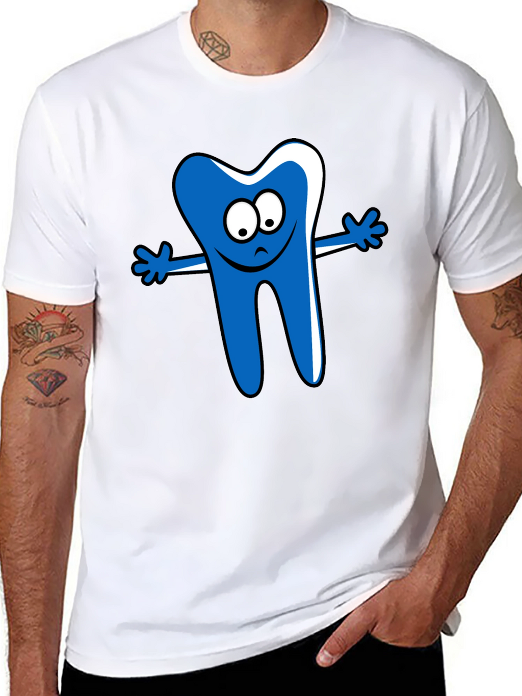 Cartoon Tooth Graphic T-Shirt - Black Cotton Tee