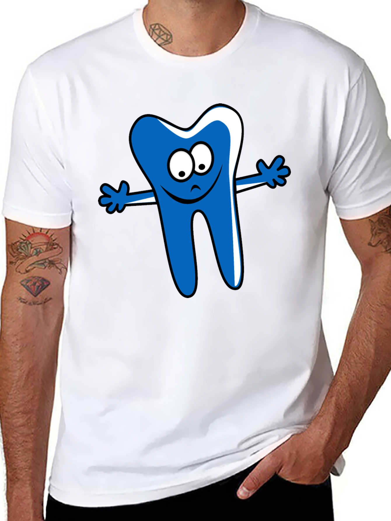 Cartoon Tooth Graphic T-Shirt - Black Cotton Tee