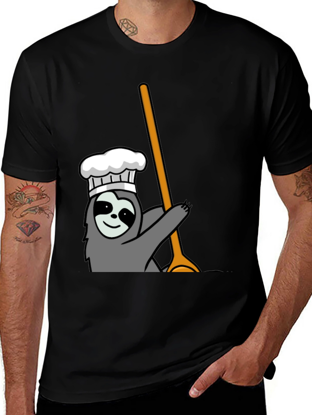Chef Sloth Graphic Tee - Black Cotton T-Shirt