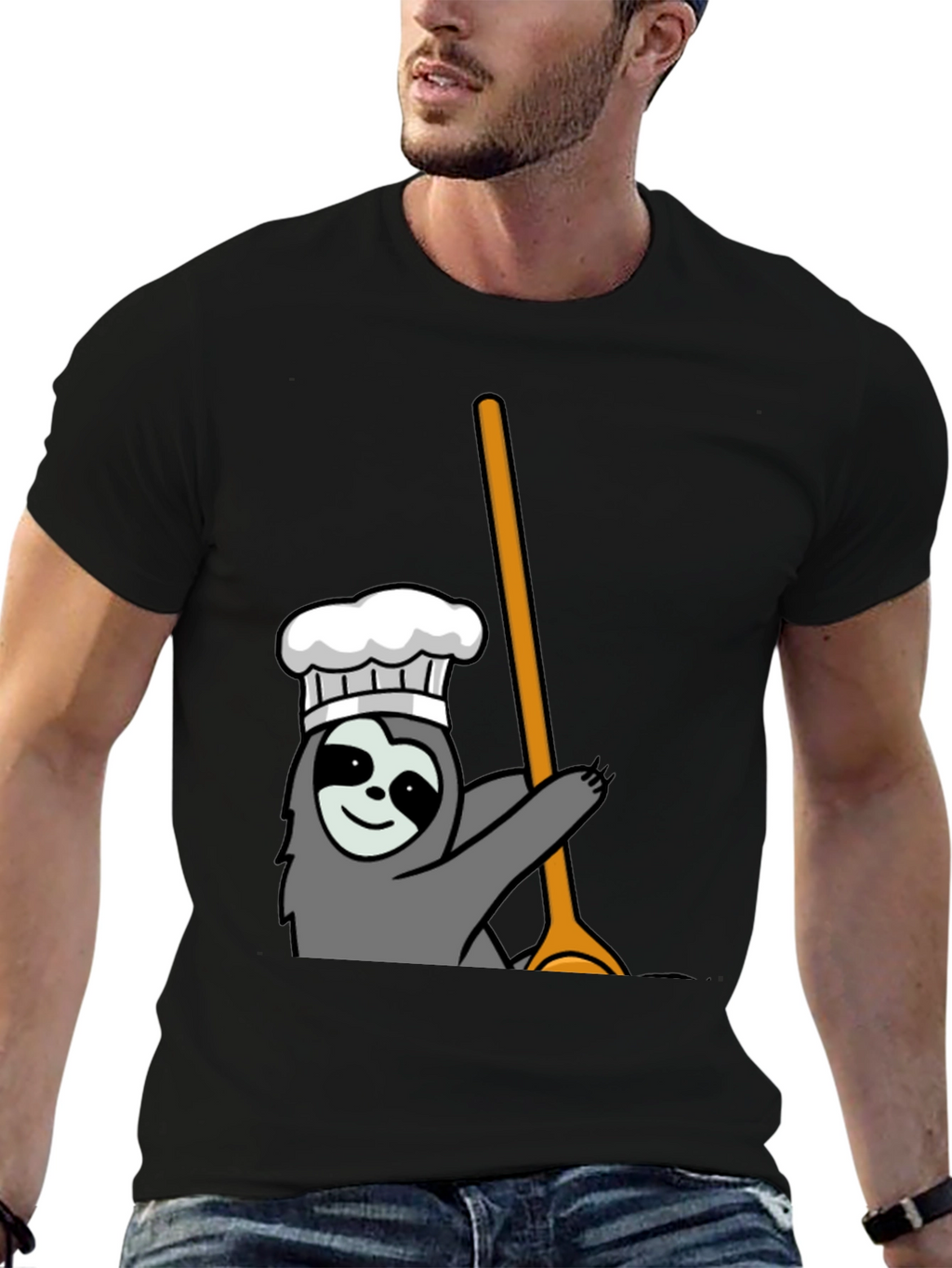 Chef Sloth Graphic Tee - Black Cotton T-Shirt
