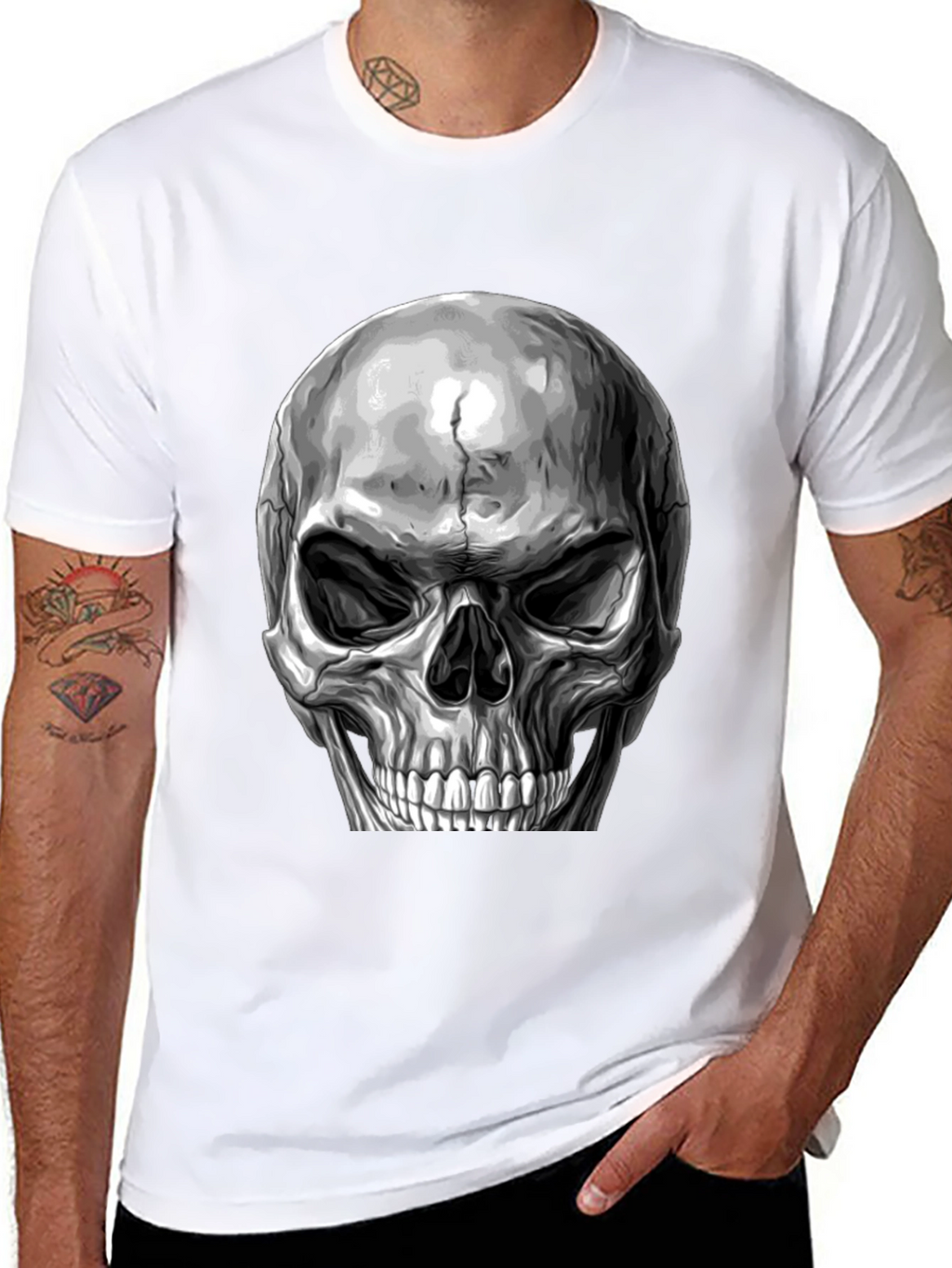 Skull Graphic Print T-Shirt - Black