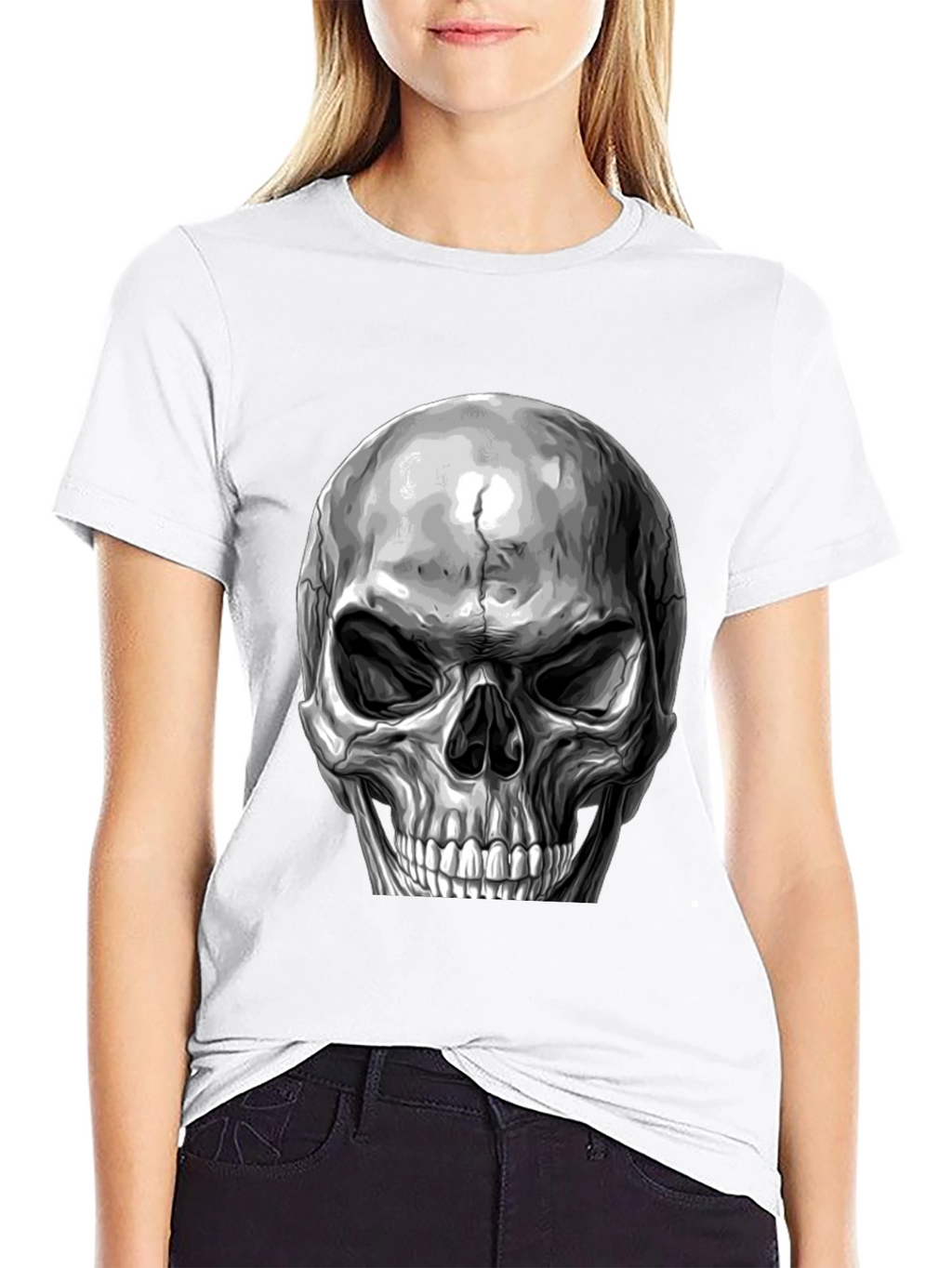 Skull Graphic Print T-Shirt - Black