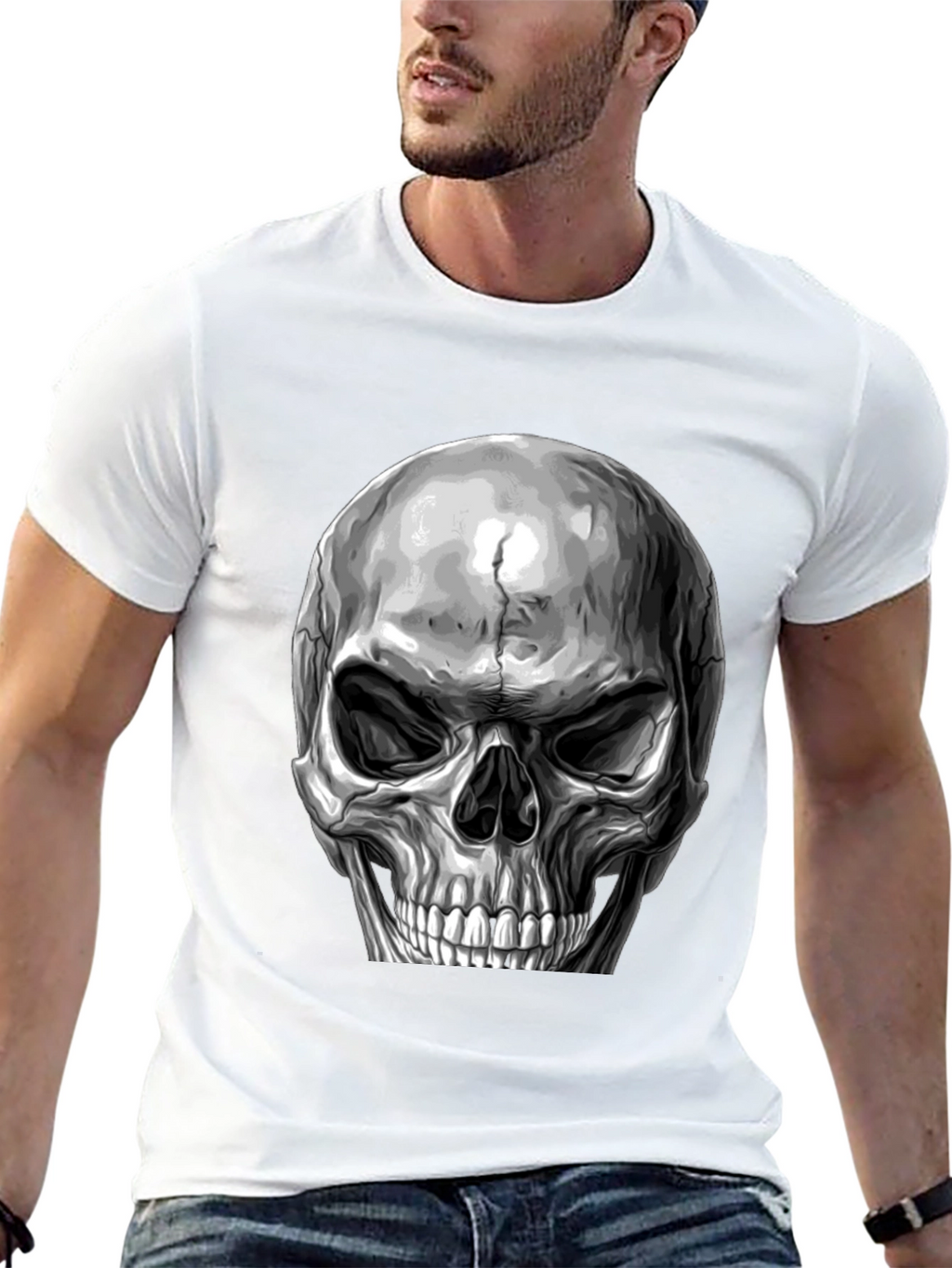 Skull Graphic Print T-Shirt - Black
