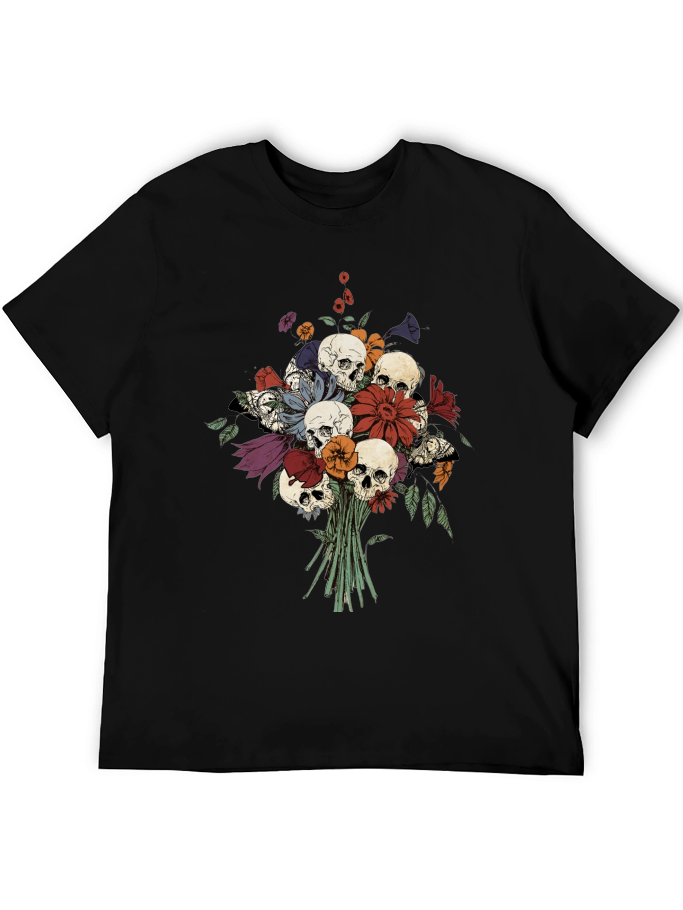 Skull & Flower Bouquet Black T-Shirt