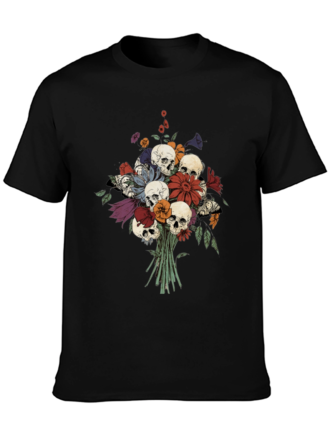 Skull & Flower Bouquet Black T-Shirt