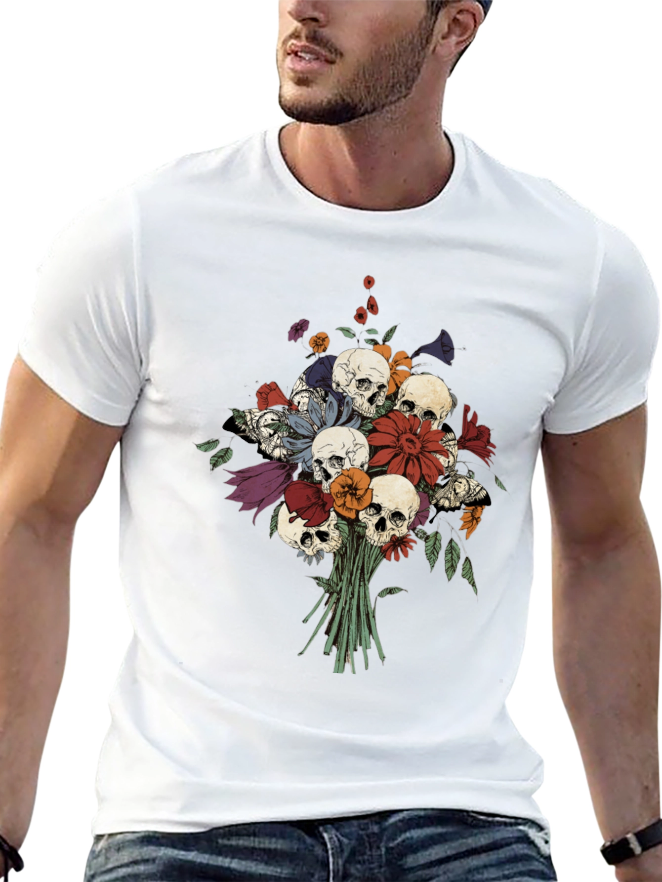 Skull & Flower Bouquet Black T-Shirt