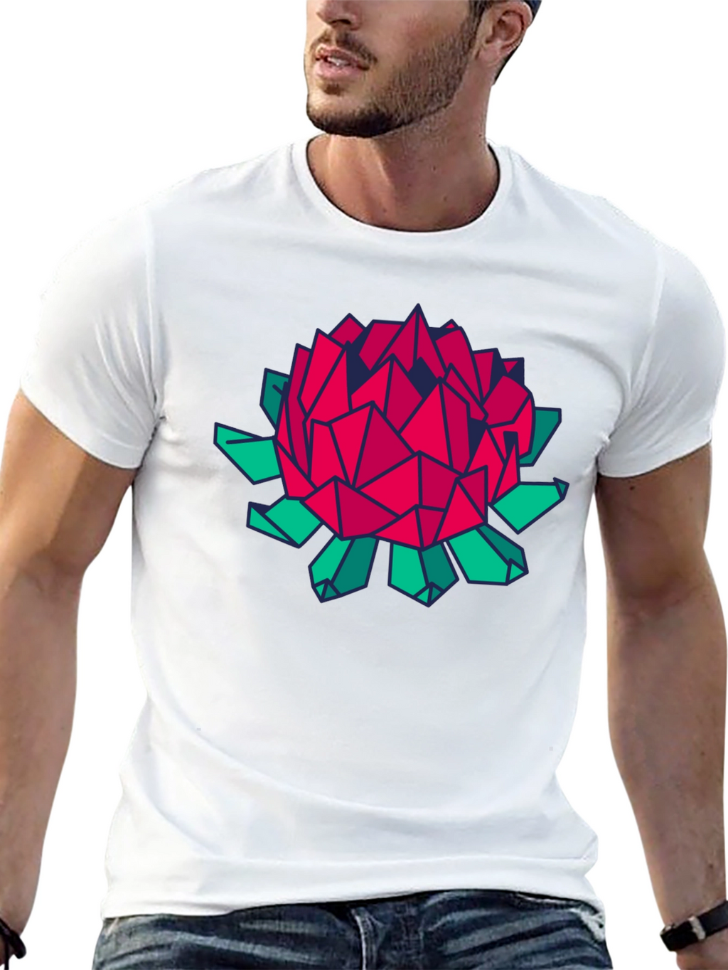Geometric Floral Print Black T-Shirt