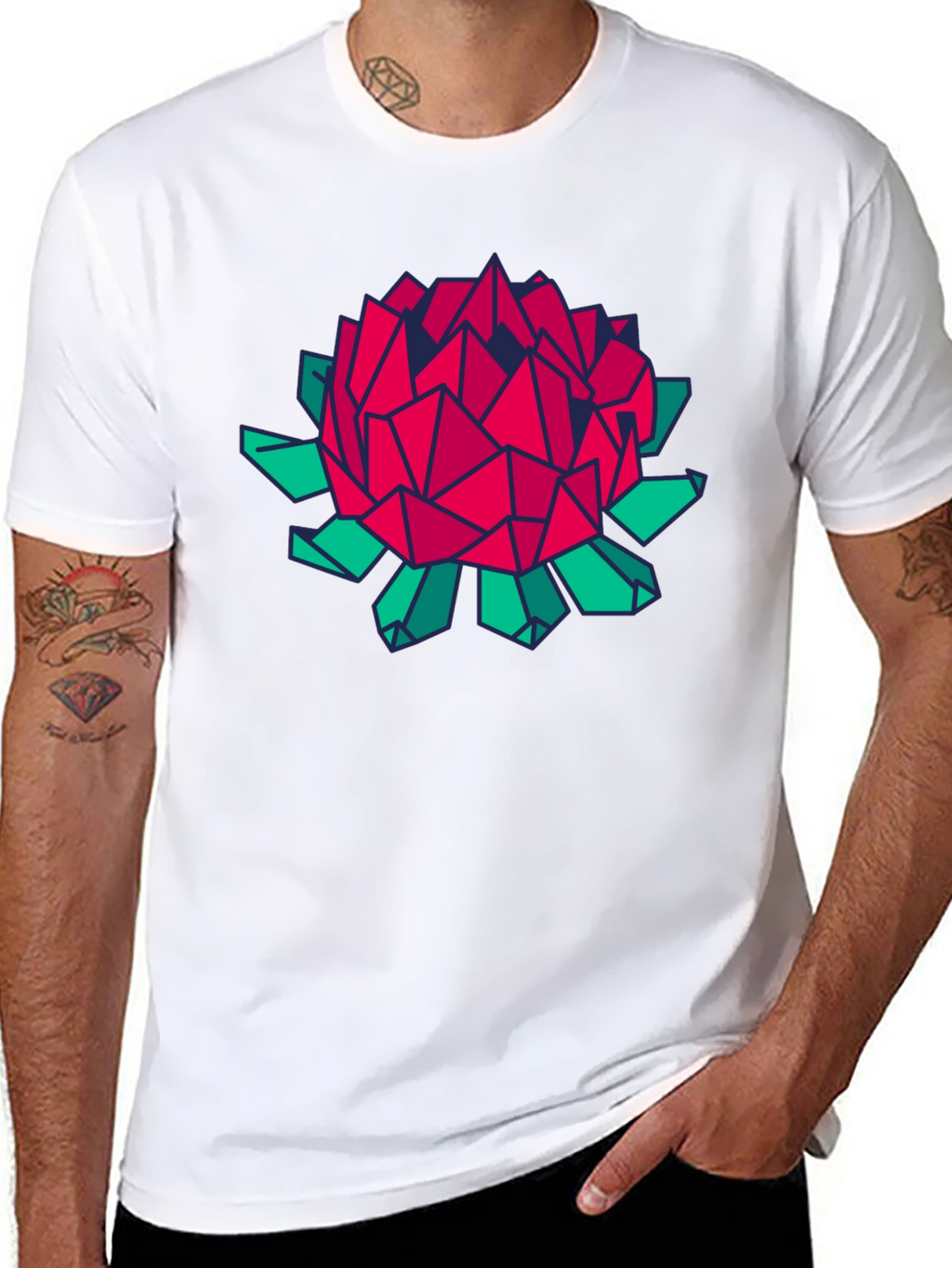 Geometric Floral Print Black T-Shirt