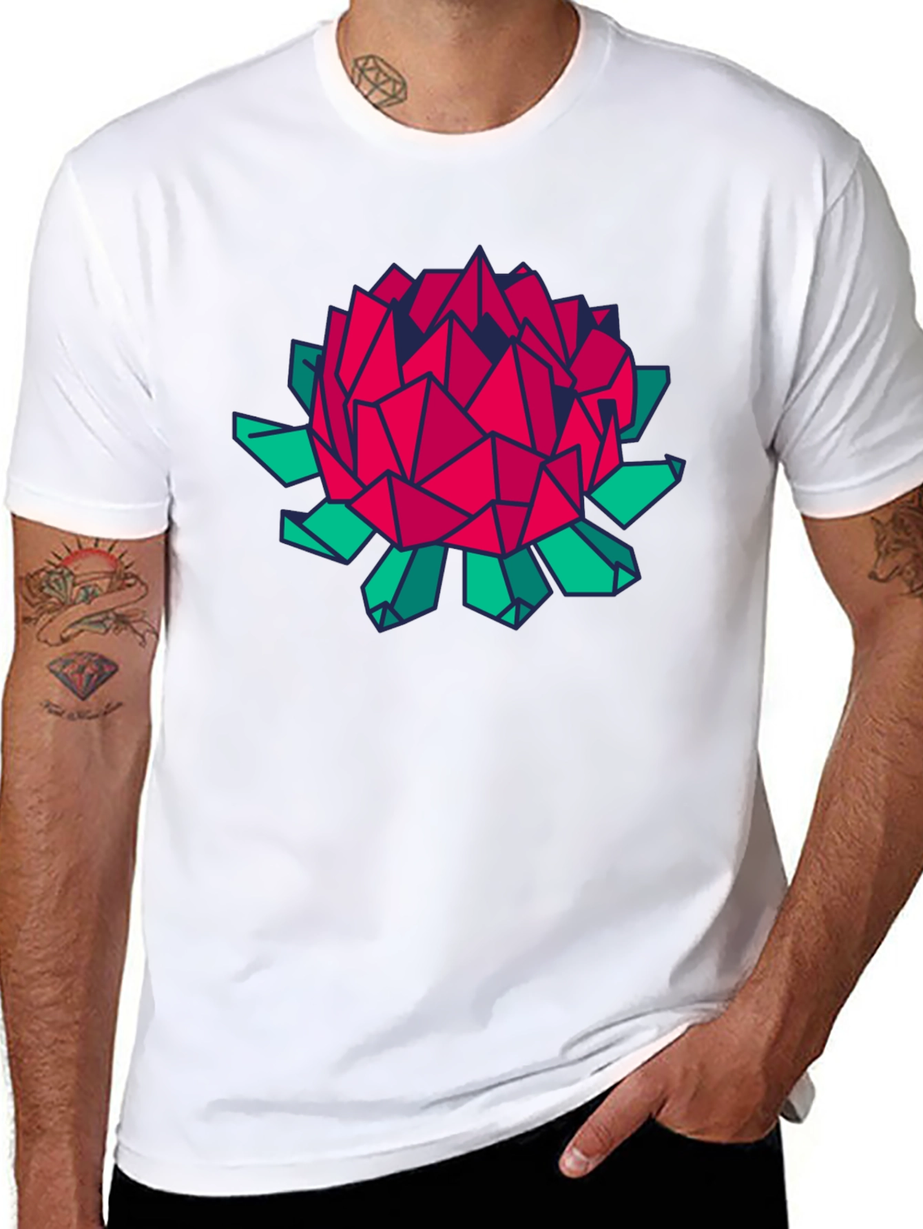 Geometric Floral Print Black T-Shirt