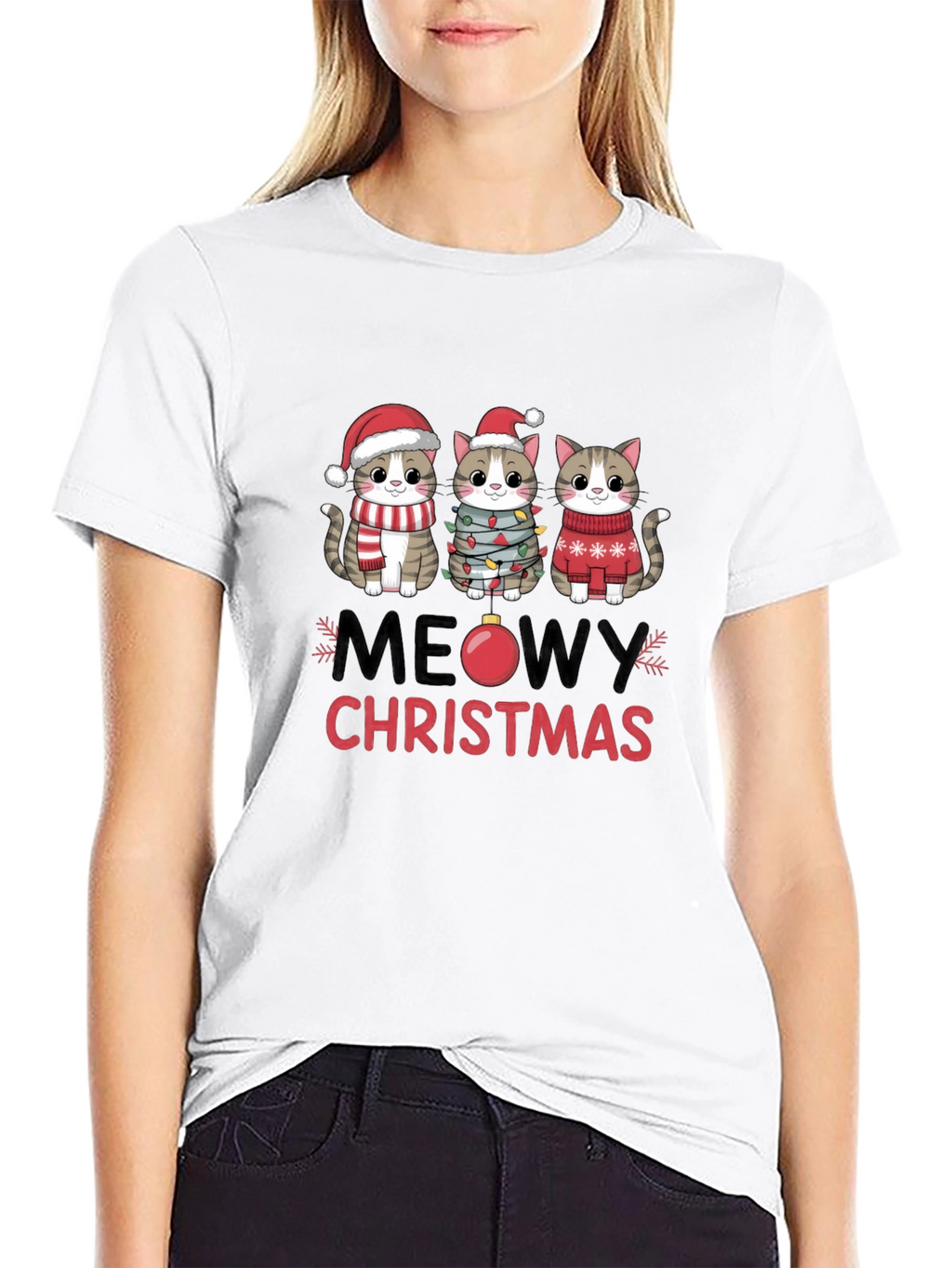 Meowy Christmas Cat T-Shirt Festive Holiday Apparel