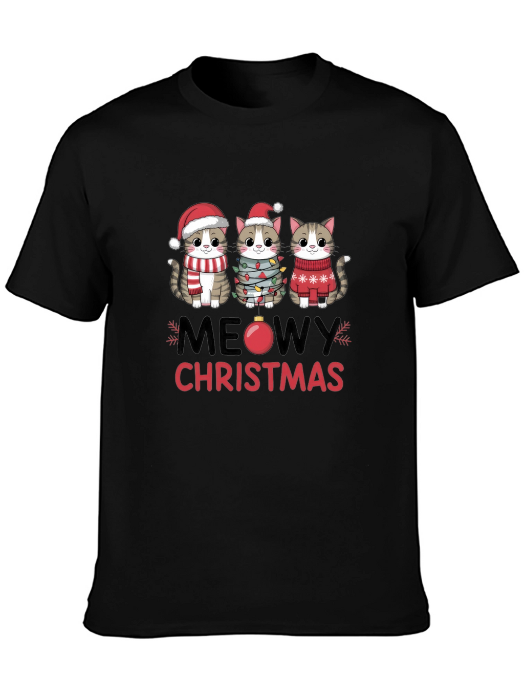 Meowy Christmas Cat T-Shirt Festive Holiday Apparel