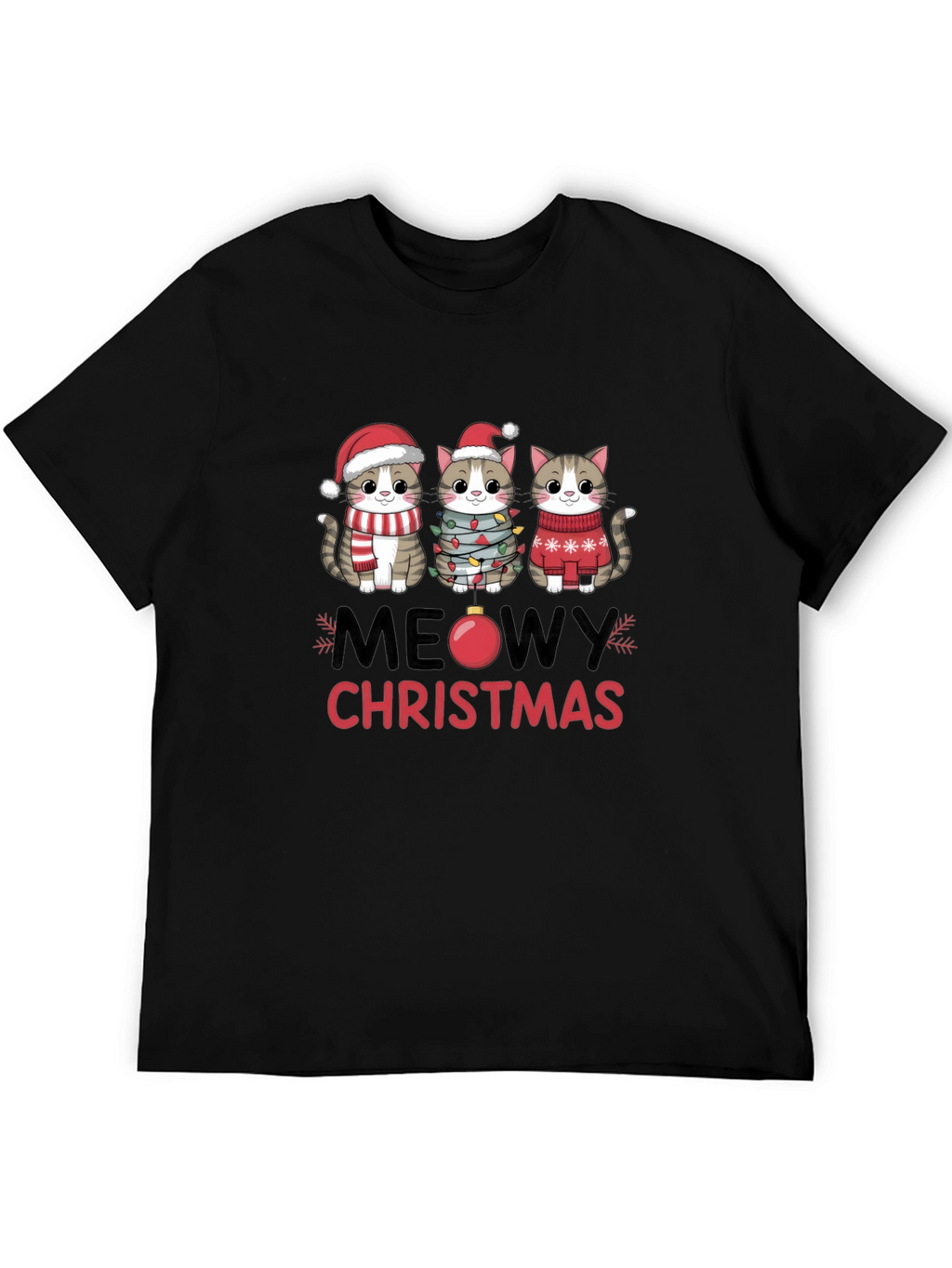 Meowy Christmas Cat T-Shirt Festive Holiday Apparel