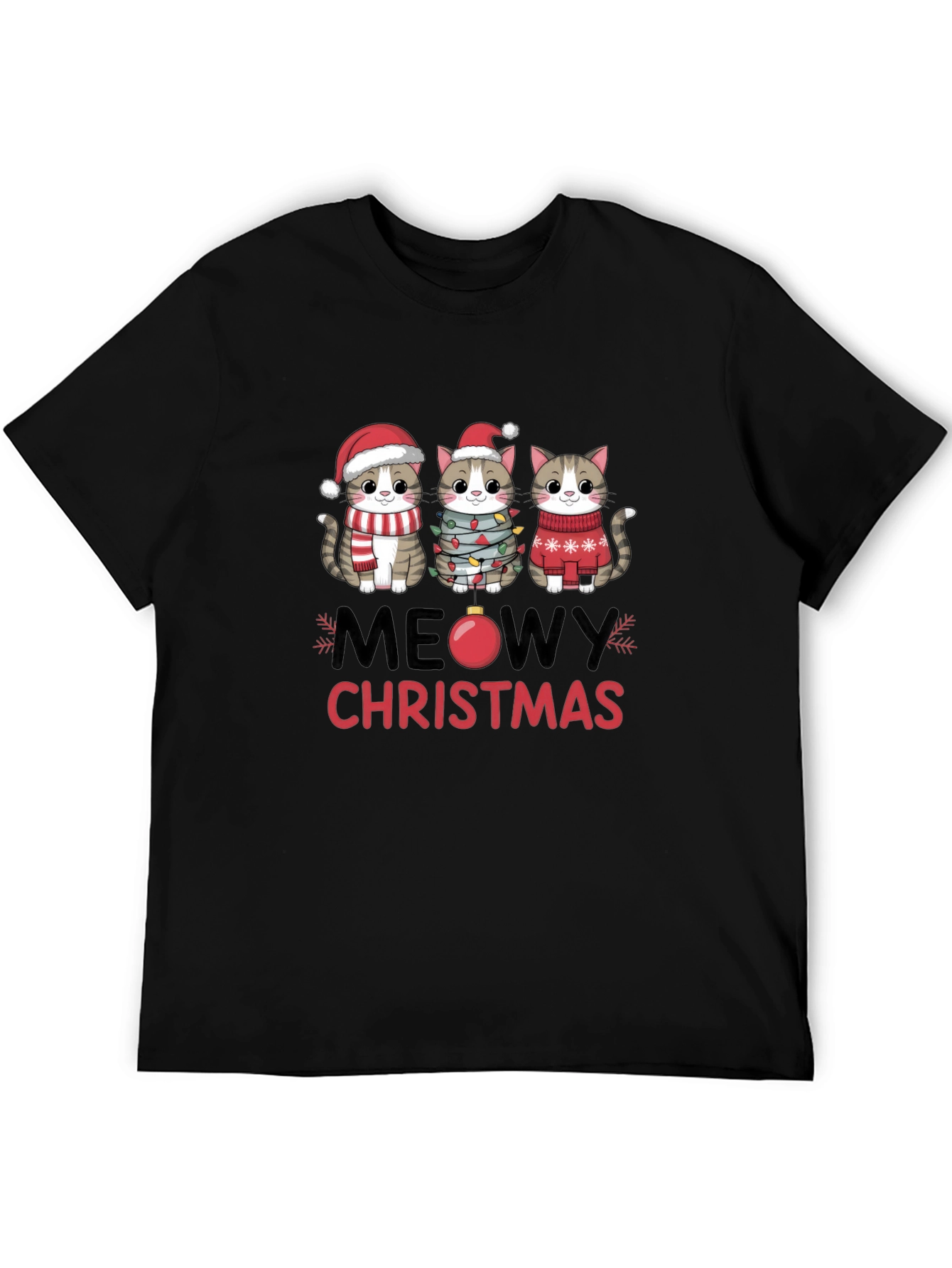 Meowy Christmas Cat T-Shirt Festive Holiday Apparel