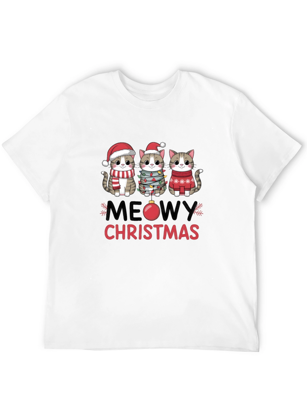 Meowy Christmas Cat T-Shirt Festive Holiday Apparel