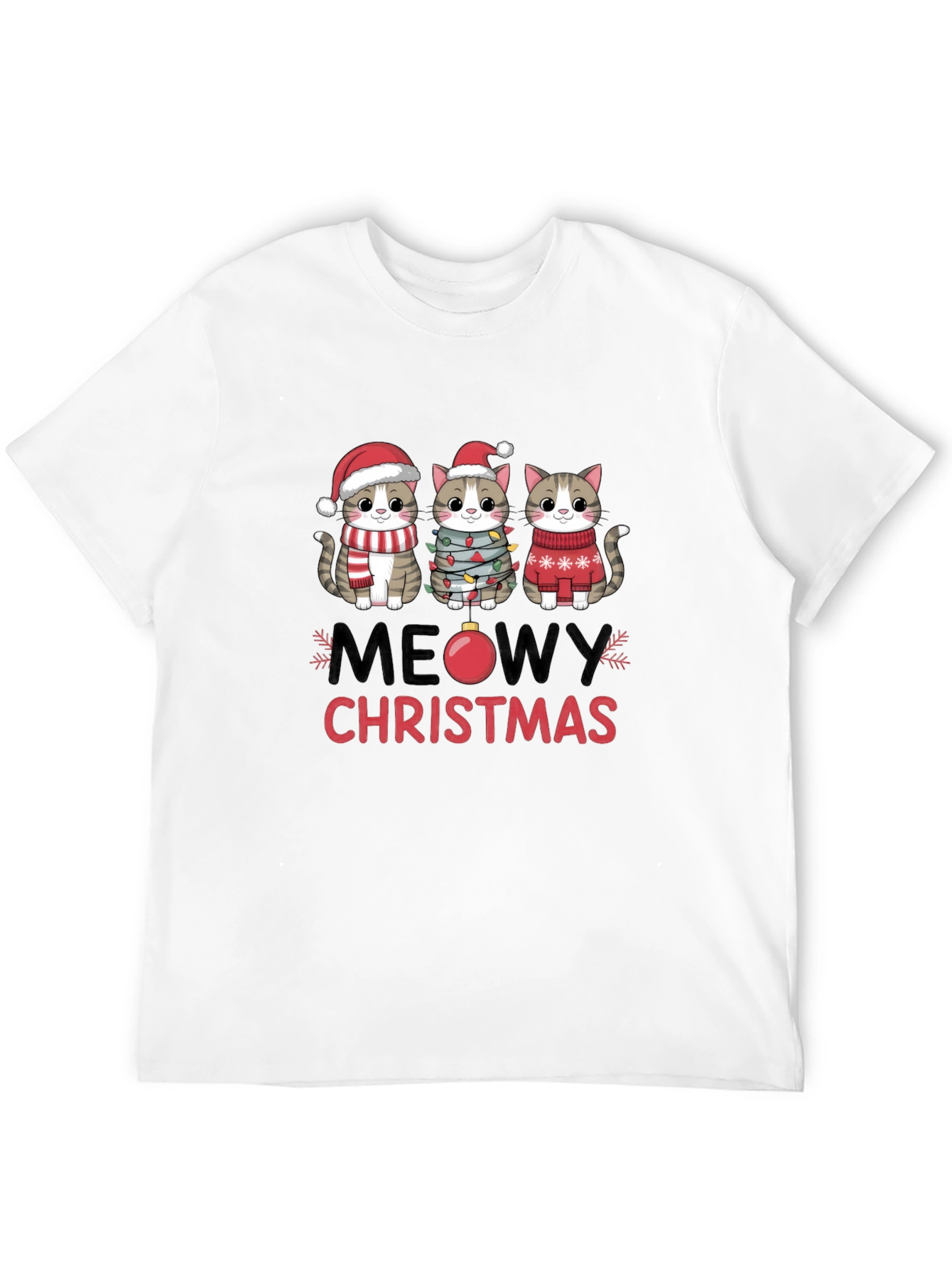 Meowy Christmas Cat T-Shirt Festive Holiday Apparel