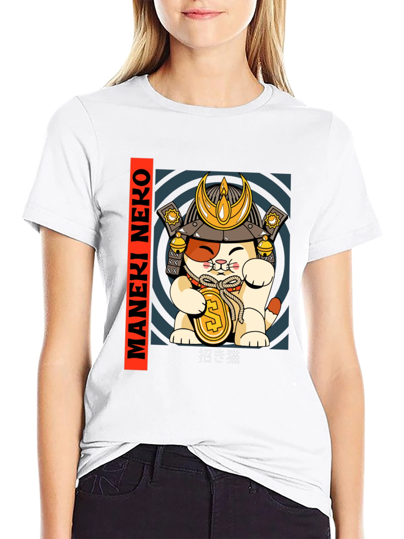 Maneki Neko Samurai Cat T-Shirt - Lucky Cat Tee