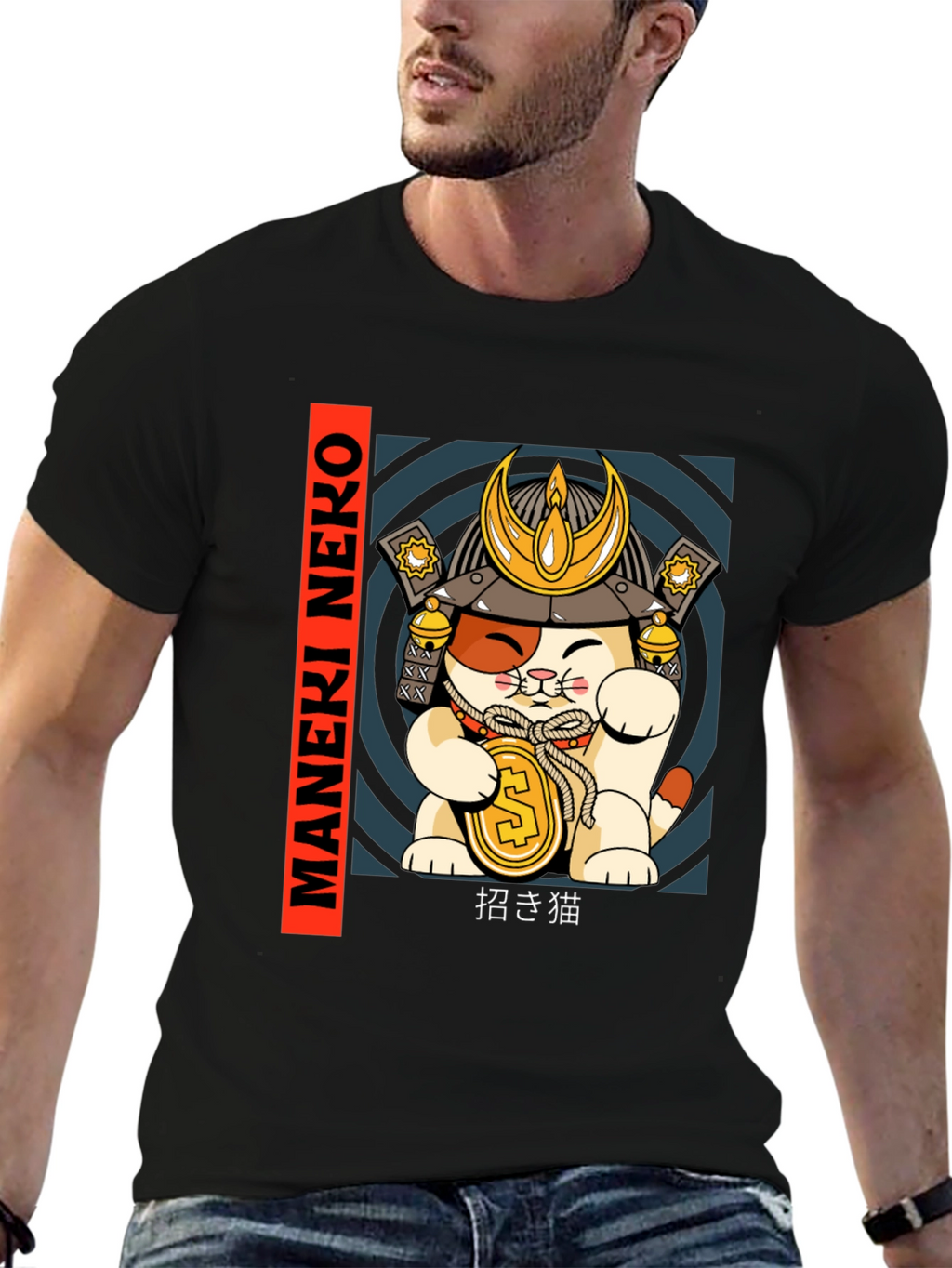 Maneki Neko Samurai Cat T-Shirt - Lucky Cat Tee