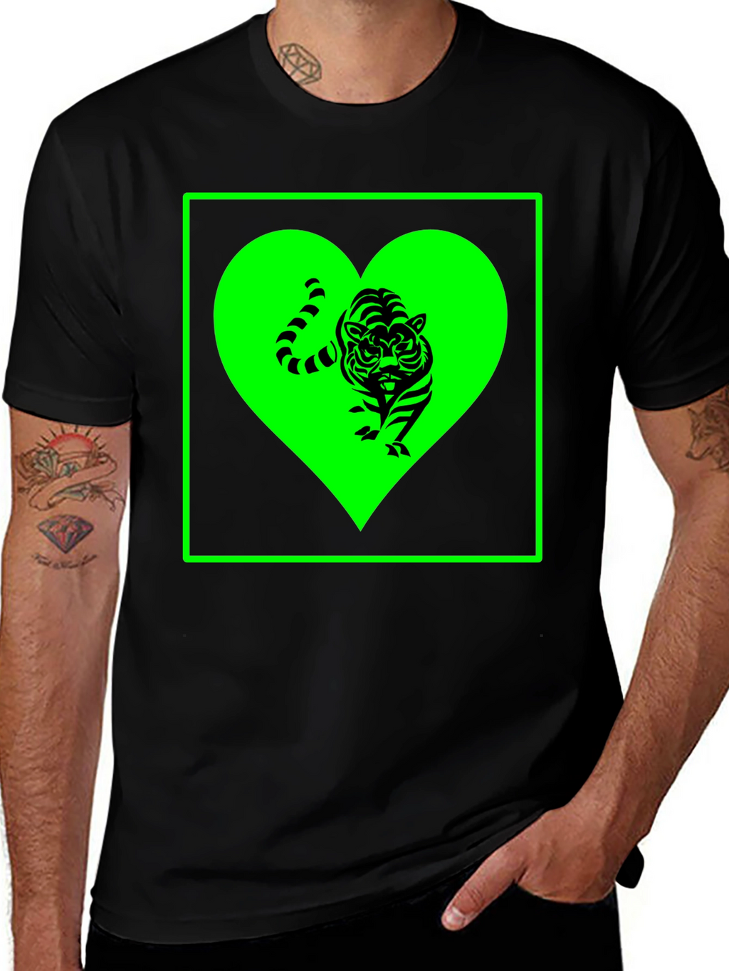 Tiger Heart Graphic Tee - Trendy Black T-Shirt