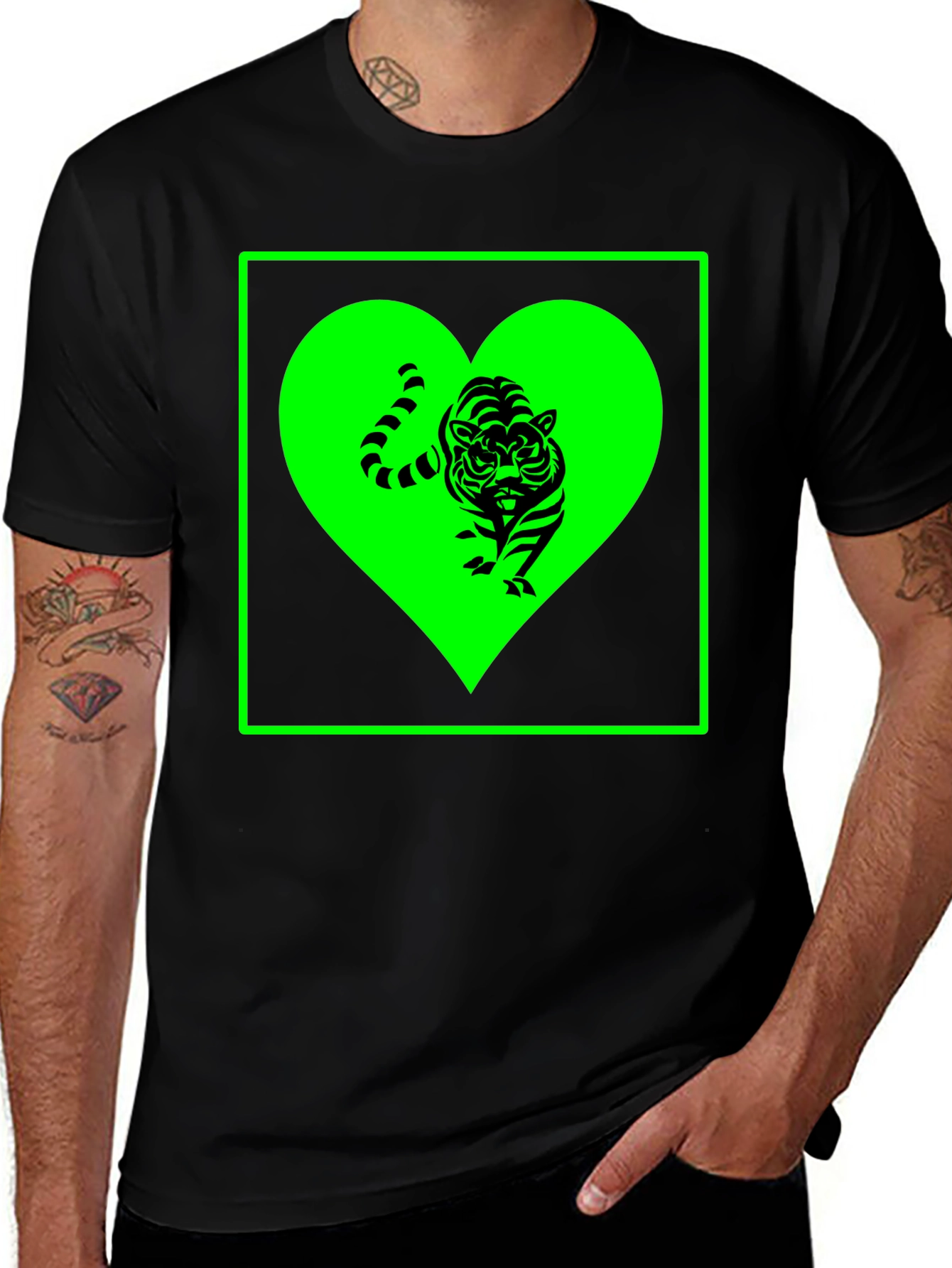 Tiger Heart Graphic Tee - Trendy Black T-Shirt