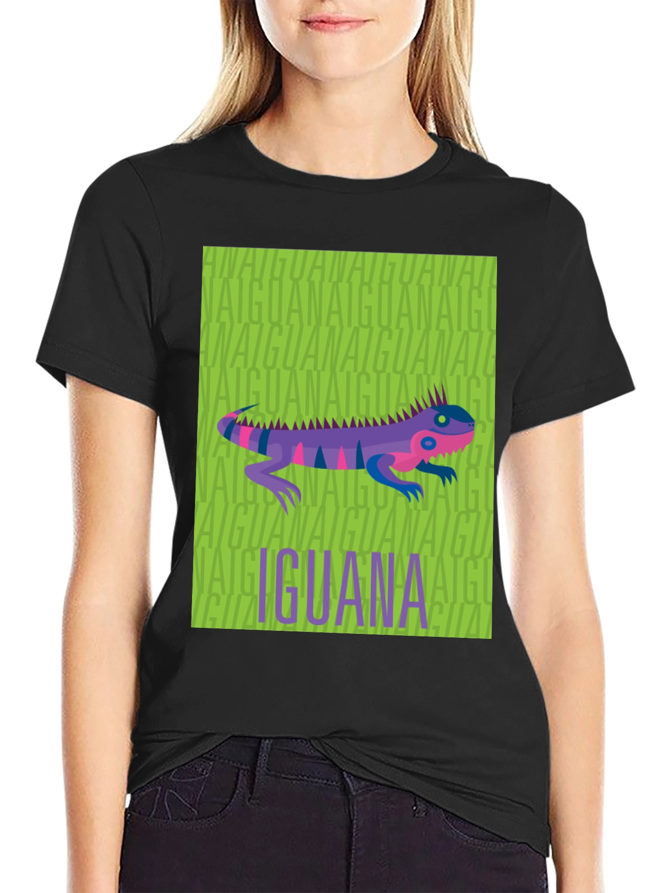 Iguana Graphic Print Black T-Shirt