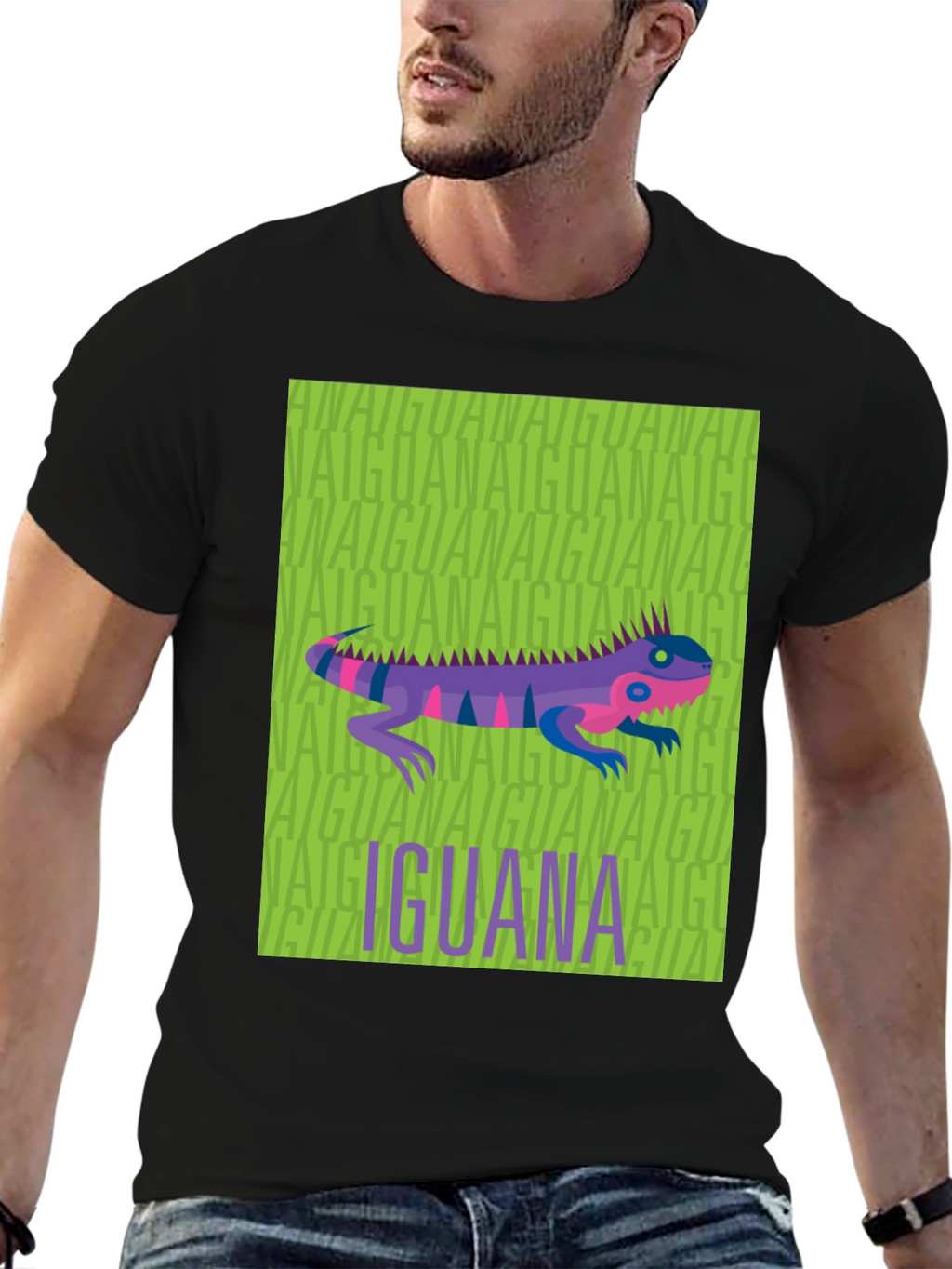 Iguana Graphic Print Black T-Shirt