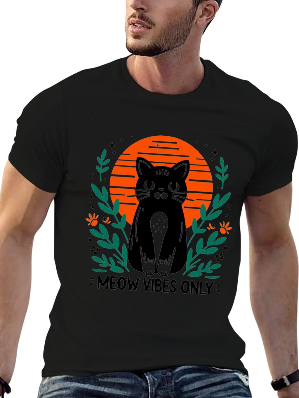 Meow Vibes Only Cat Graphic T-Shirt