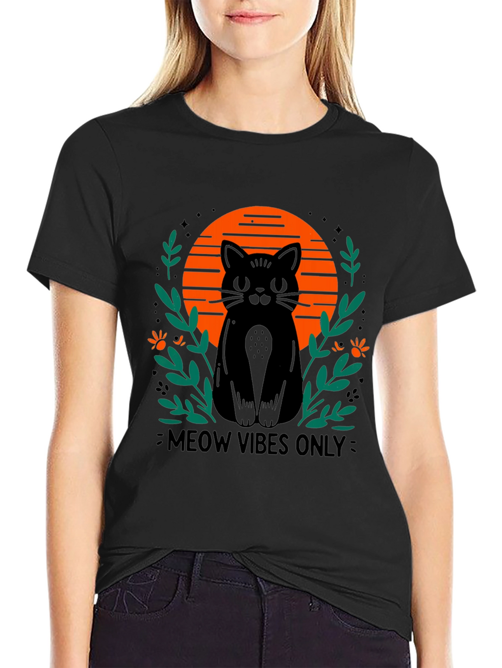 Meow Vibes Only Cat Graphic T-Shirt