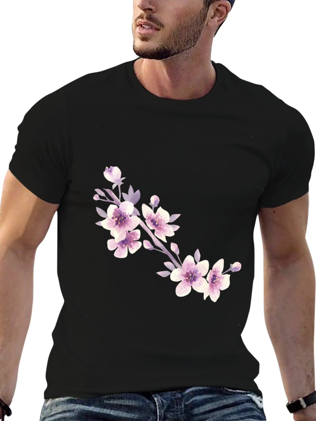 Floral Branch Black T-Shirt