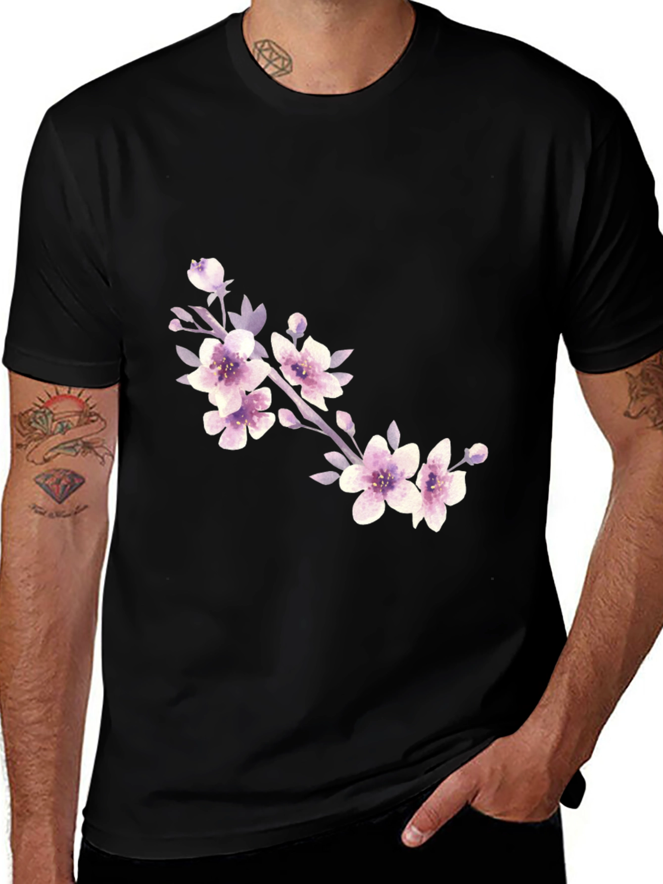 Floral Branch Black T-Shirt
