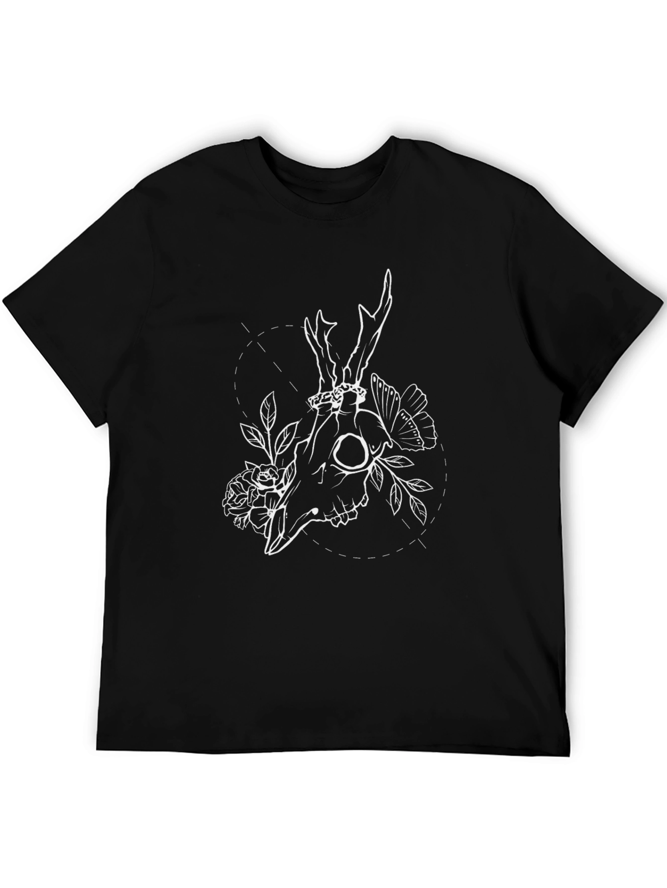 Skull & Floral Graphic T-Shirt - Black