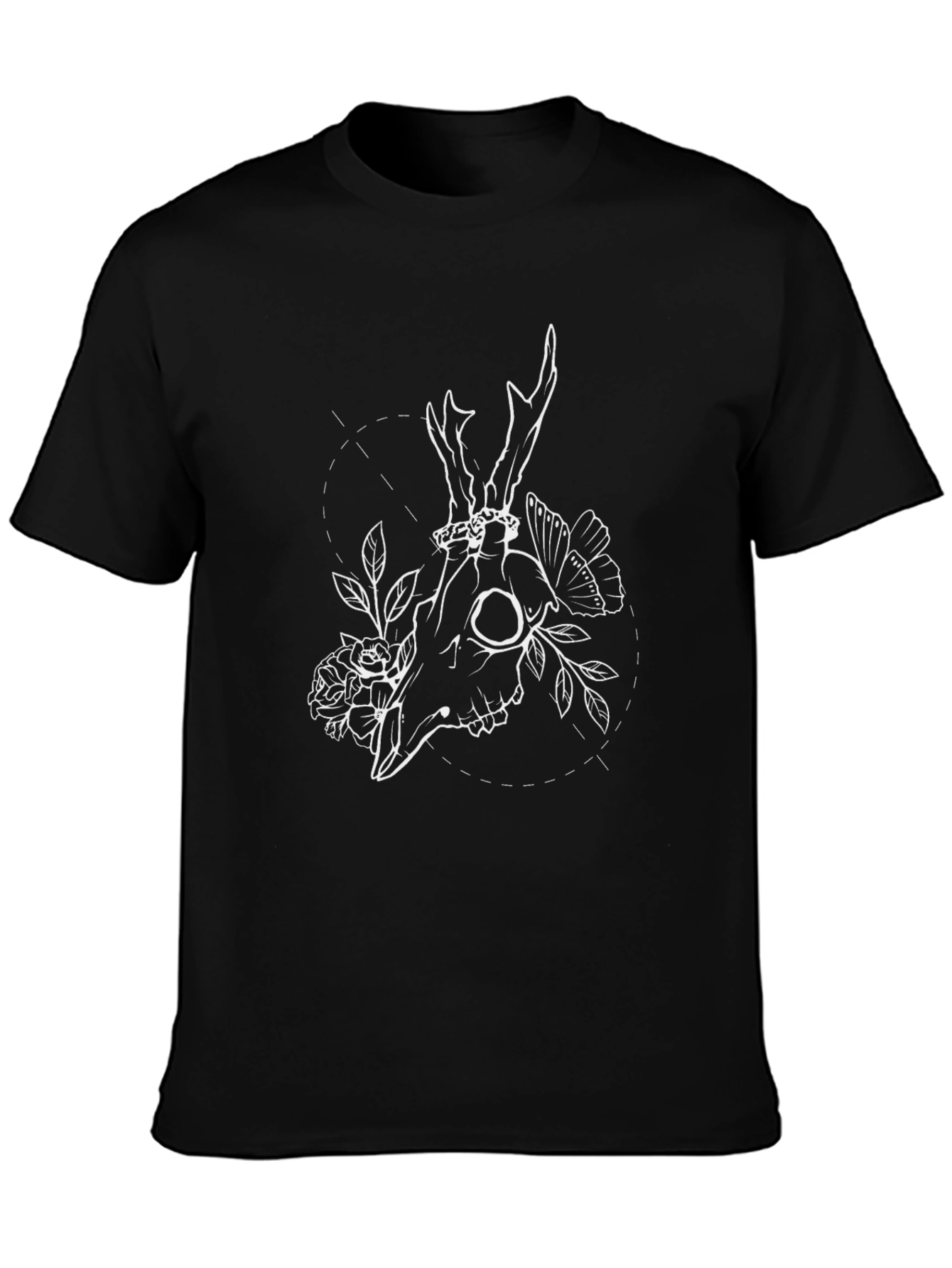 Skull & Floral Graphic T-Shirt - Black