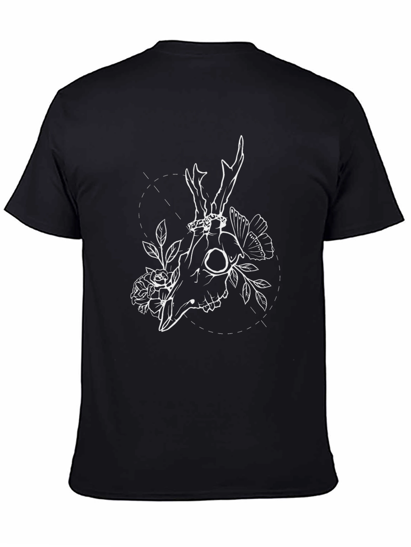 Skull & Floral Graphic T-Shirt - Black