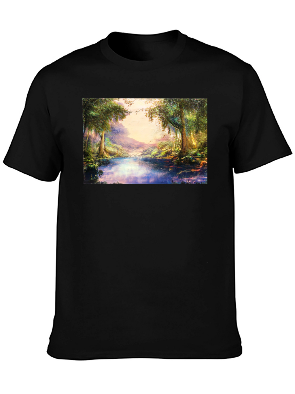 Nature Scenery Graphic Print Black T-Shirt