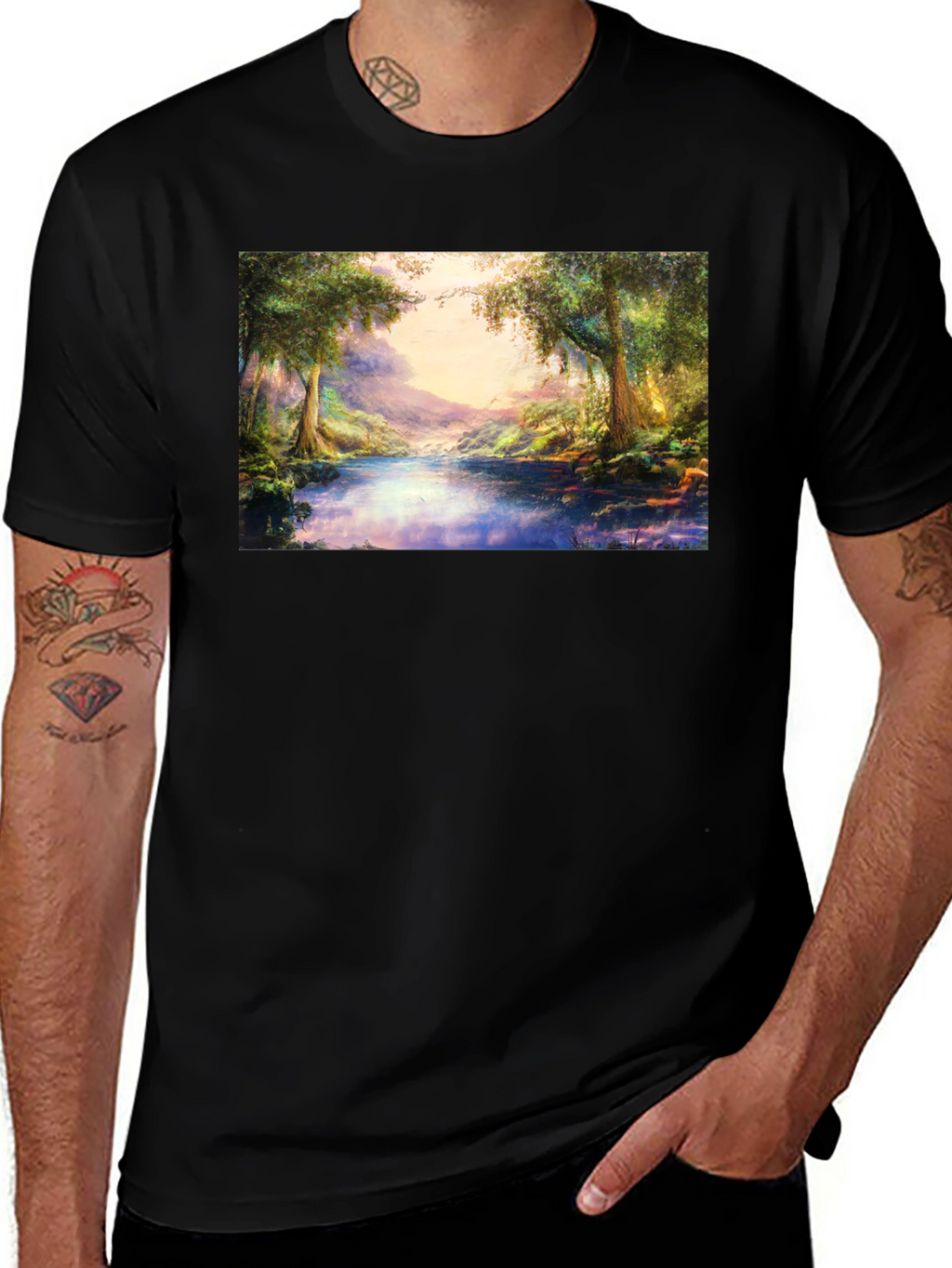 Nature Scenery Graphic Print Black T-Shirt